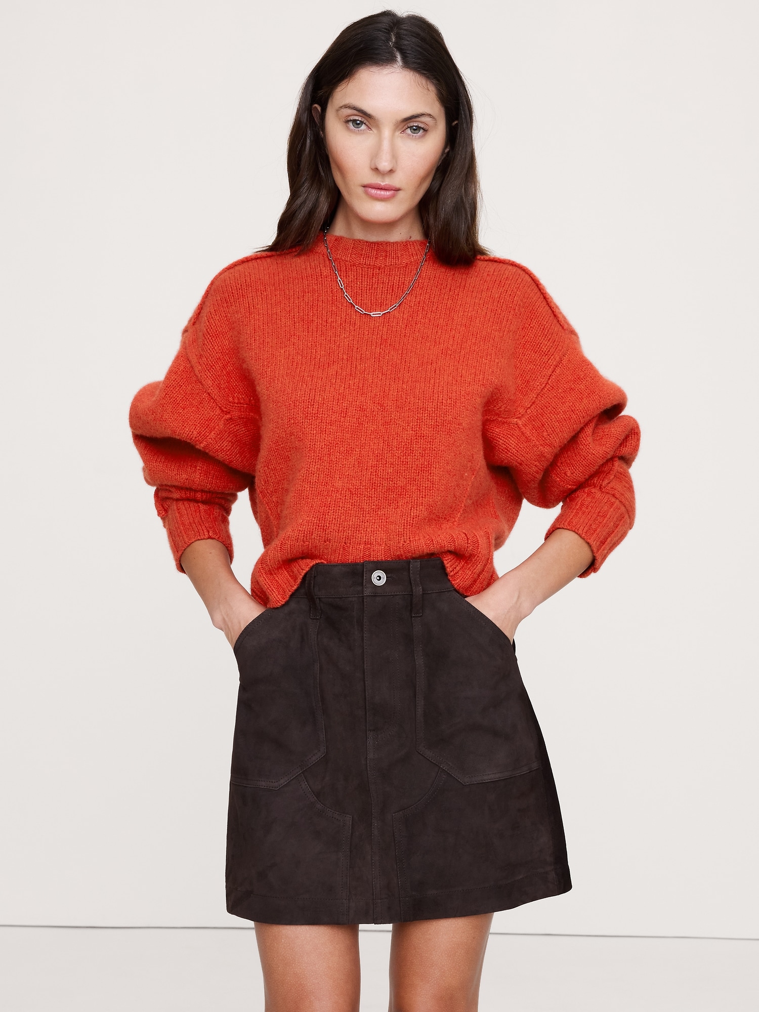Merino-Cashmere Ribbed-Panel Sweater - Scorched Orange