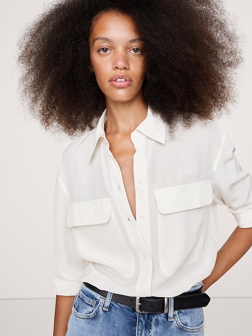 Stretch-Satin Cinch-Back Shirt