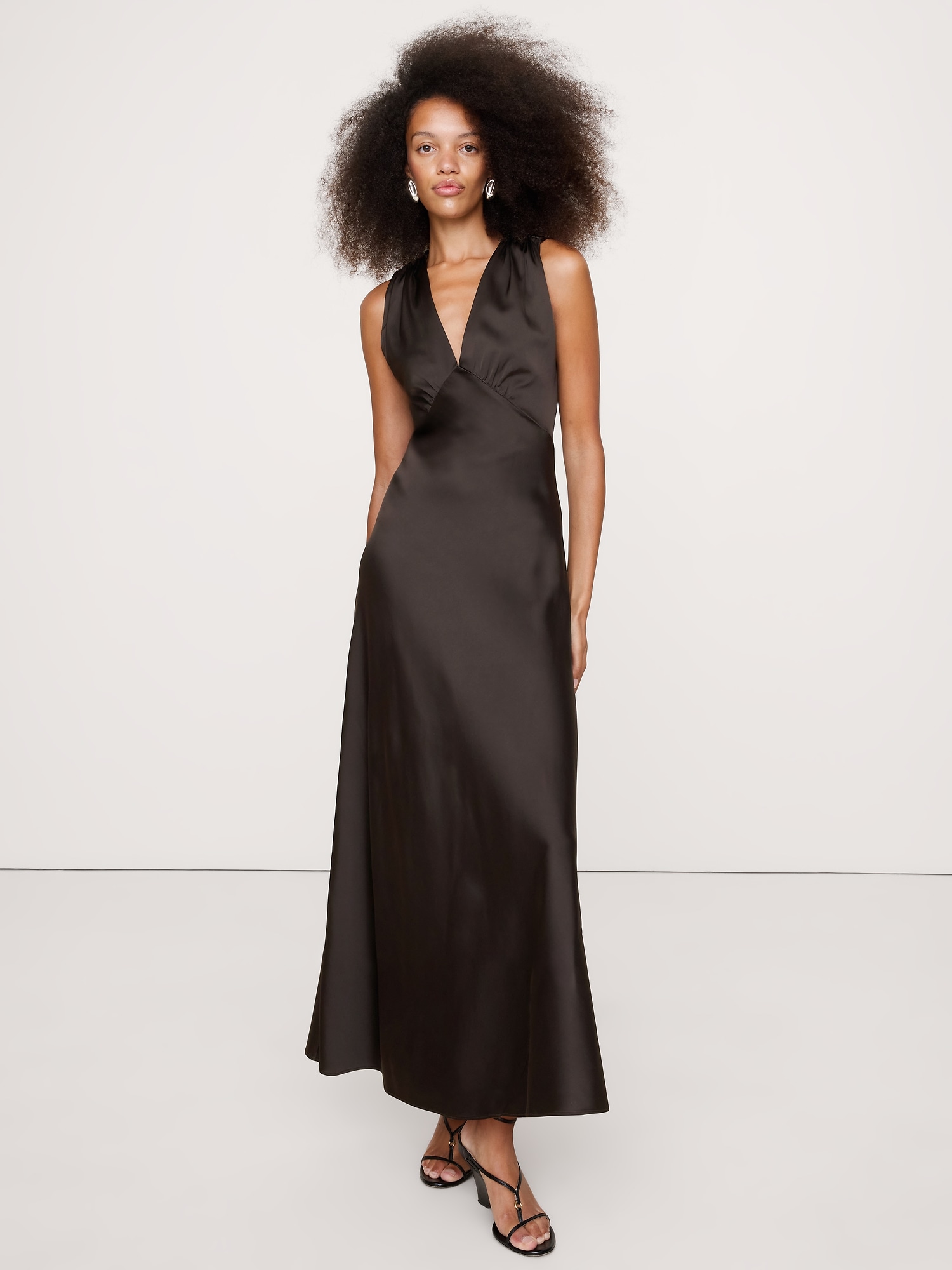 Stretch-Satin Open-Back Maxi Dress - Ganache Brown
