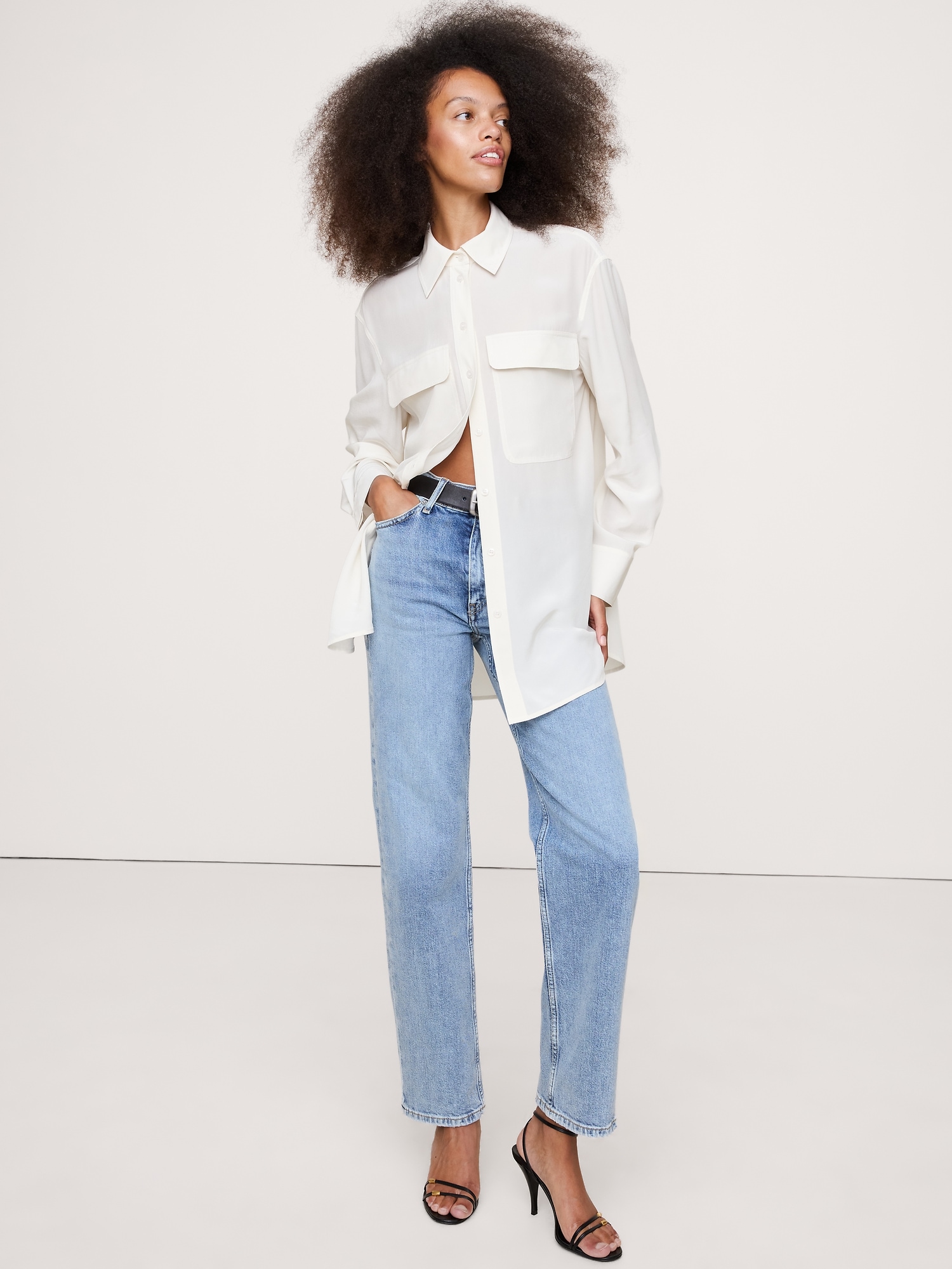 Image number 6 showing, Oversized Matte Silk Utility Shirt