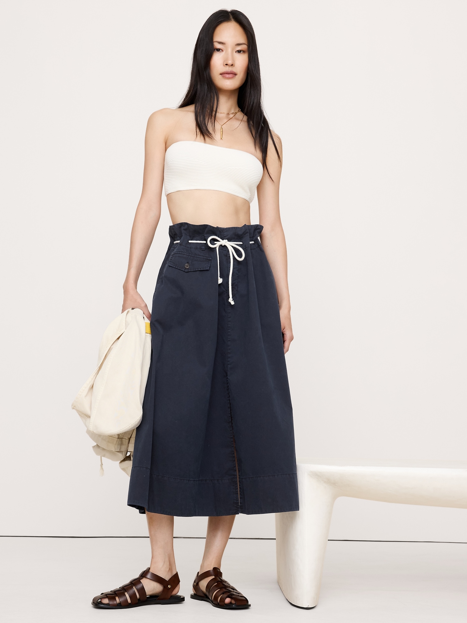 Image number 3 showing, COTTON POPLIN LONG MIDI SKIRT WITH ROPE TIE