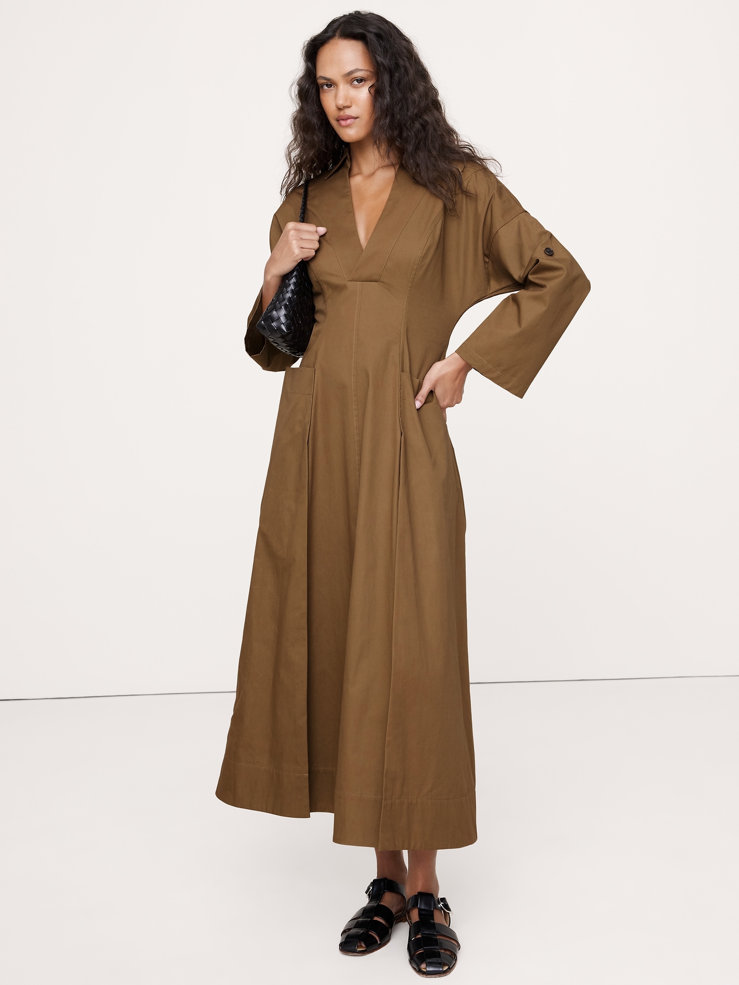 Image number 7 showing, COTTON TWILL LONG MIDI DRESS