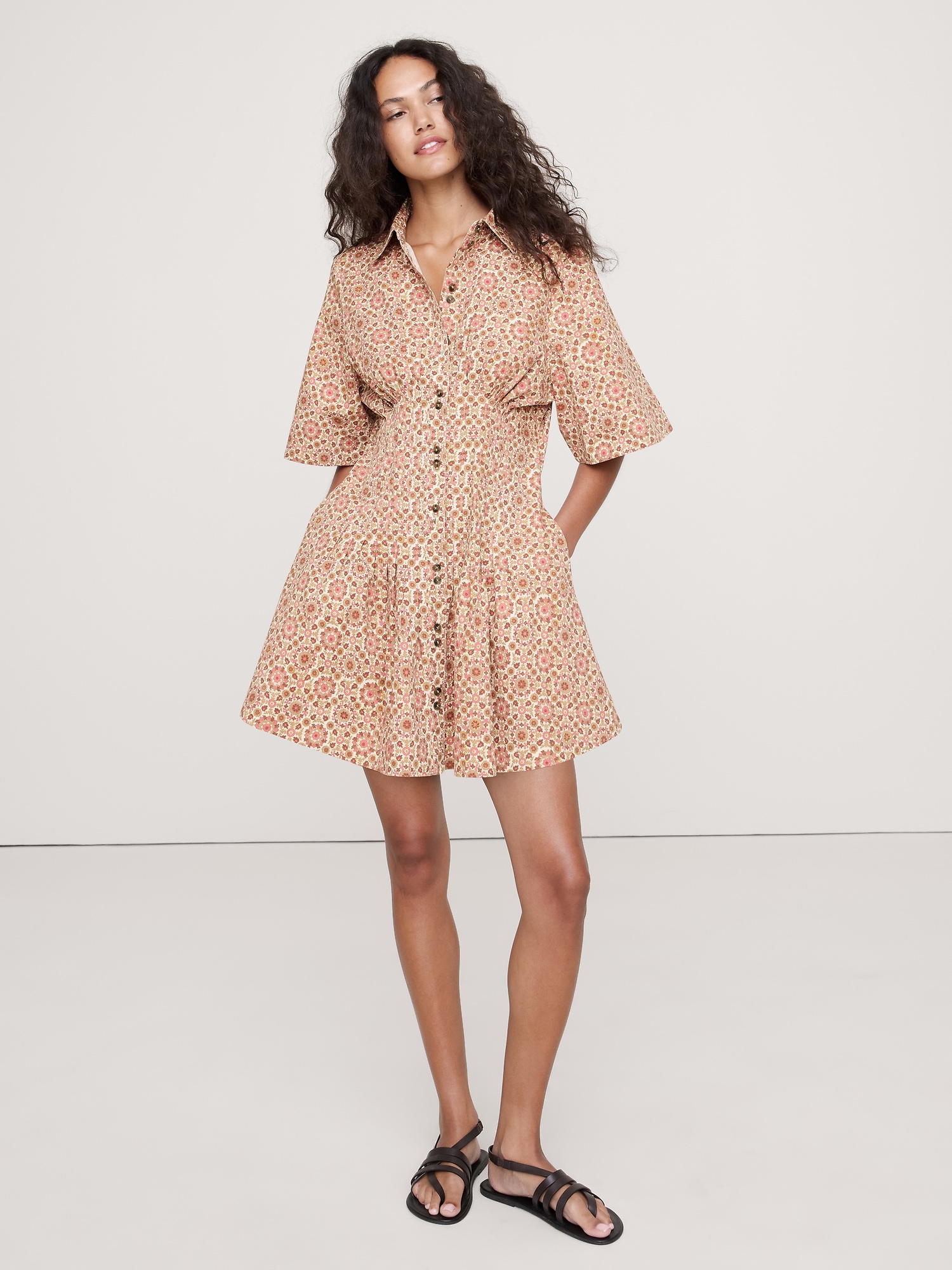 Image number 7 showing, STRETCH-COTTON POPLIN PINTUCK SHIRT DRESS