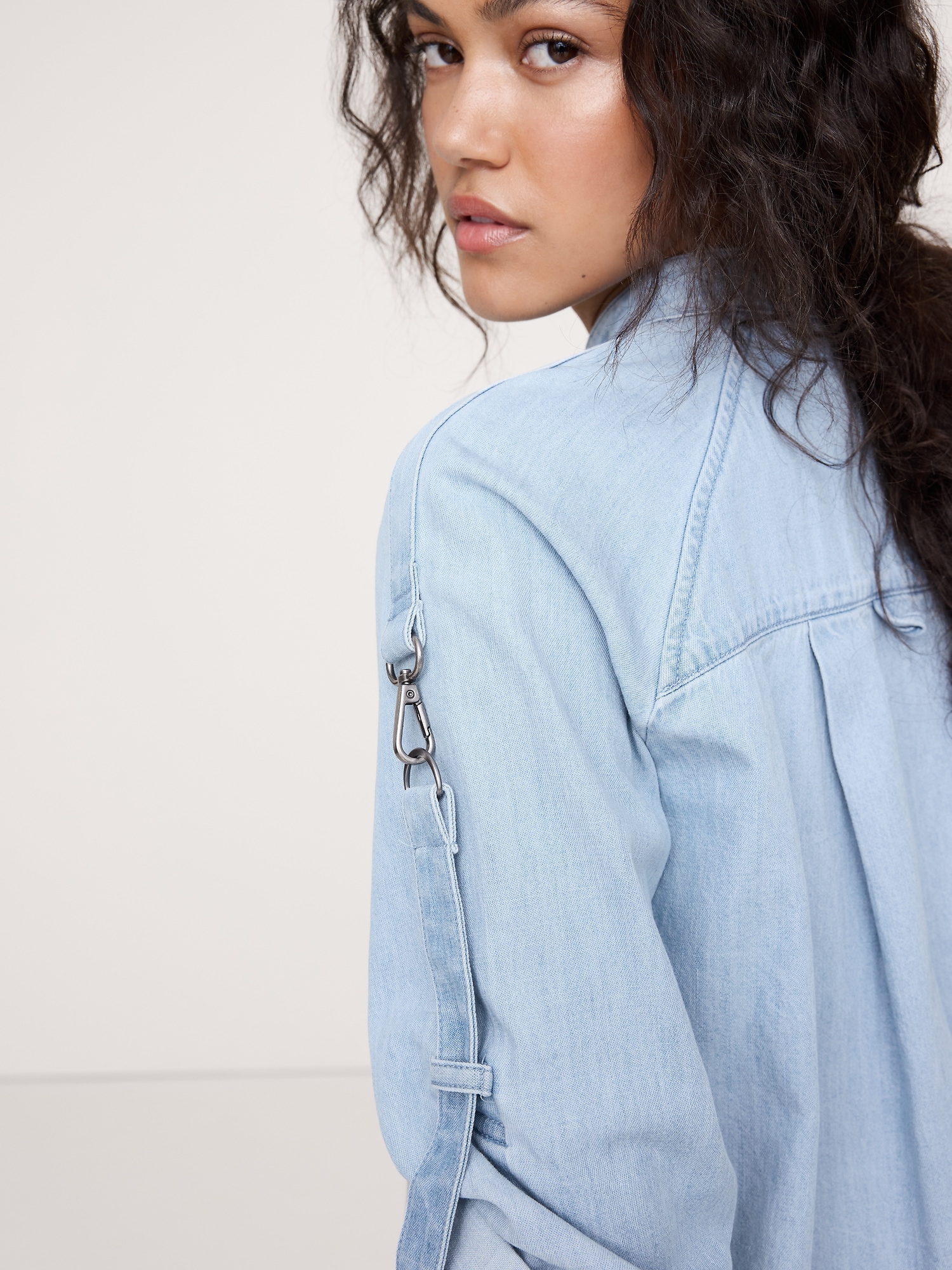 Image number 1 showing, CHAMBRAY ZIP POPOVER TOP