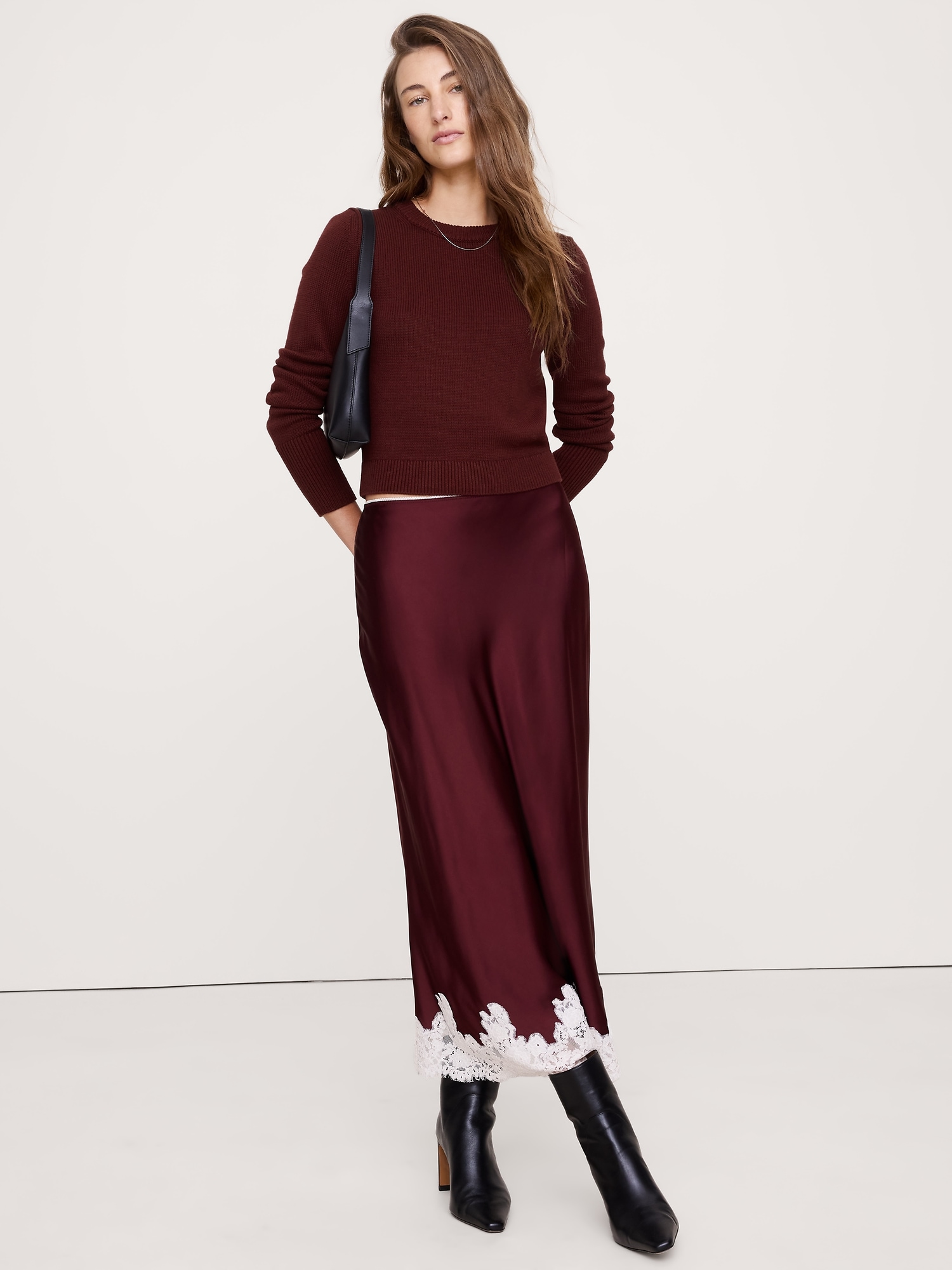 Cotton-Silk Crew-Neck Sweater - Redwood Canopy Burgundy