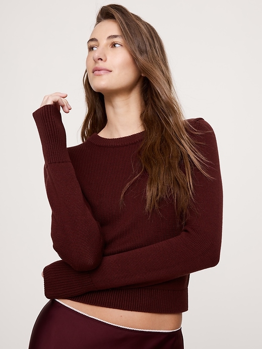 Shrunken Cotton-Silk Crew-Neck Sweater | Banana Republic
