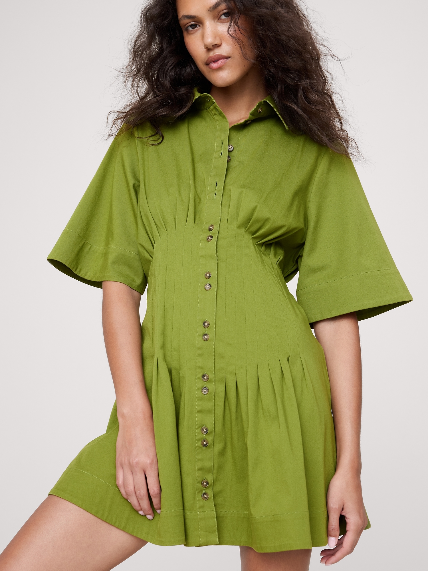 Image number 1 showing, STRETCH-COTTON POPLIN PINTUCK SHIRT DRESS