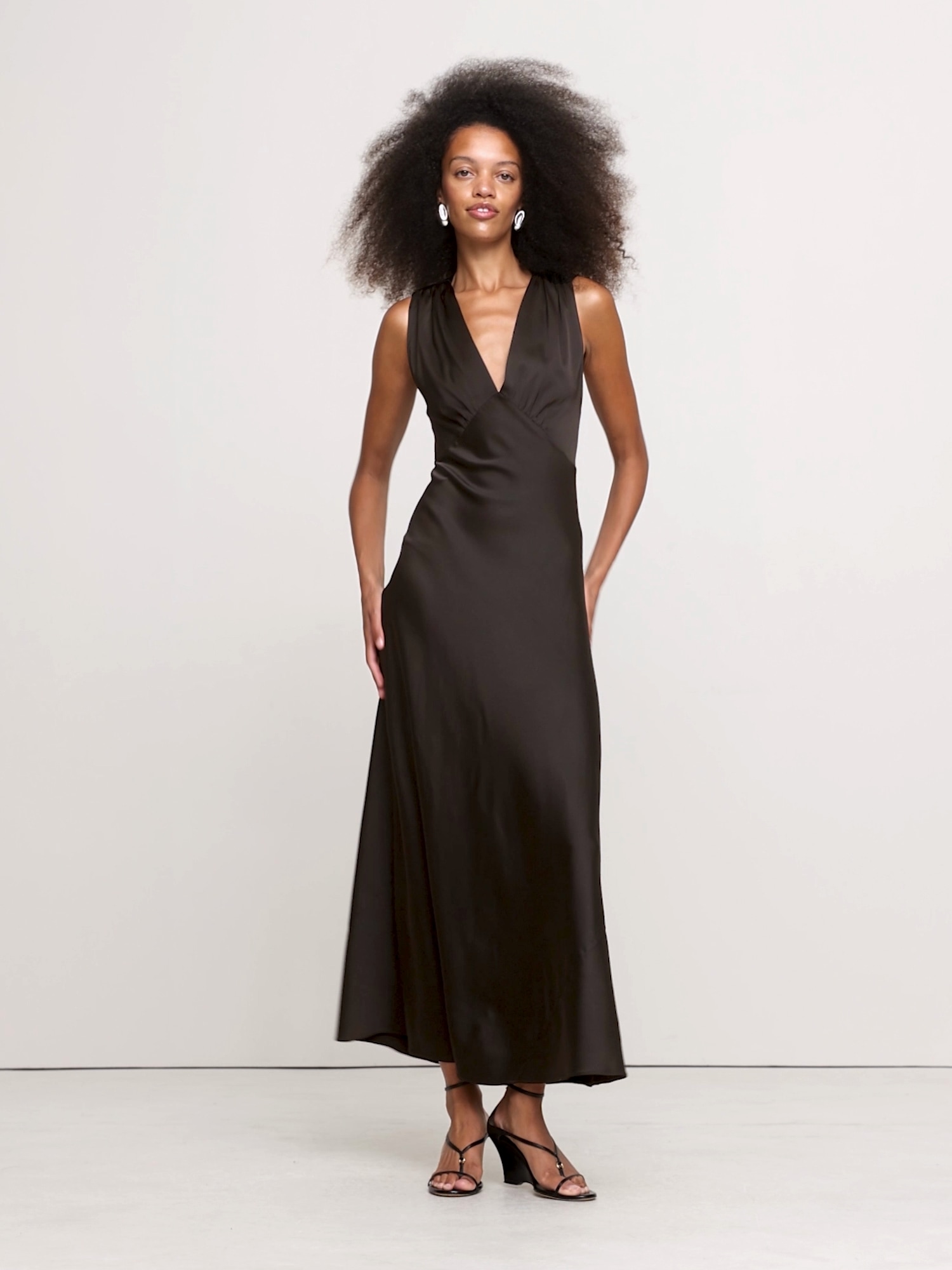 Stretch-Satin Cross-Back Maxi Dress | Banana Republic