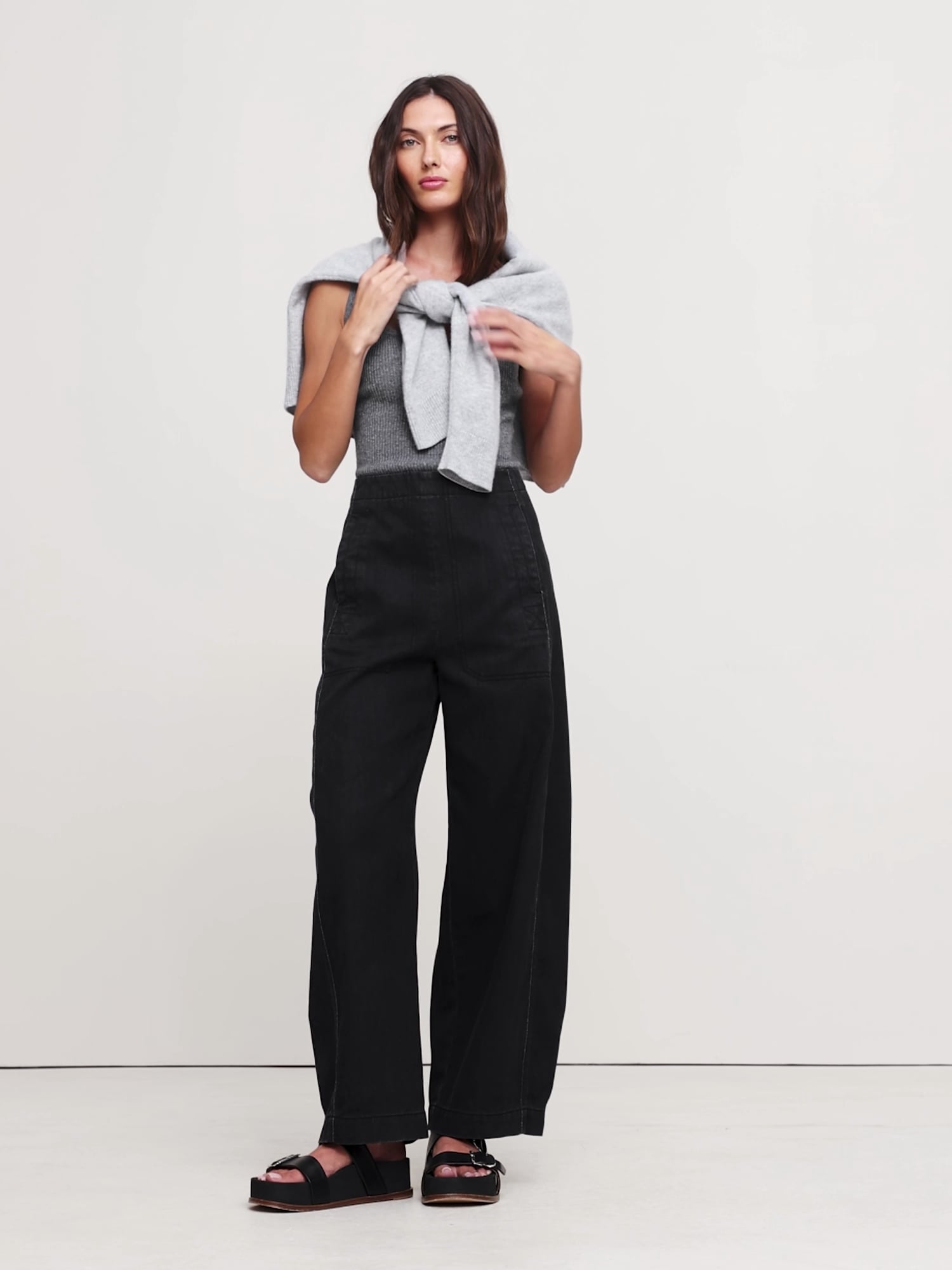Image number 2 showing, HIGH-RISE UTILITY BARREL-LEG PANT
