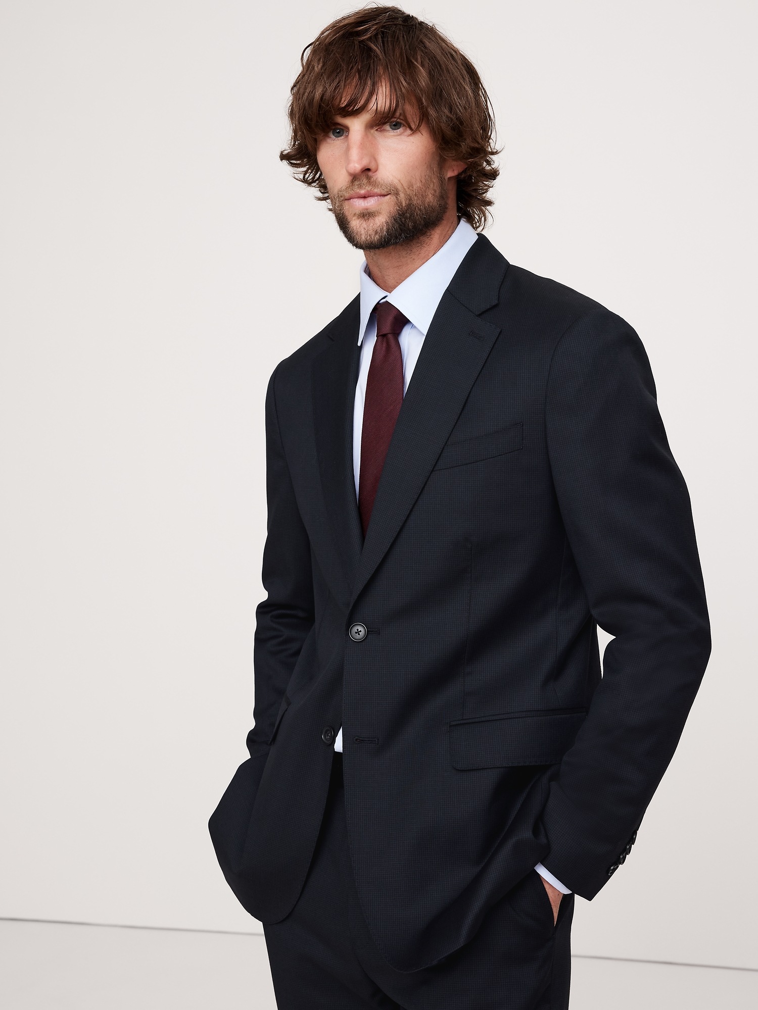 Мужской пиджак Banana Republic Signature Italian Houndstooth Suit, цвет: Тёмно-синий — фото 3