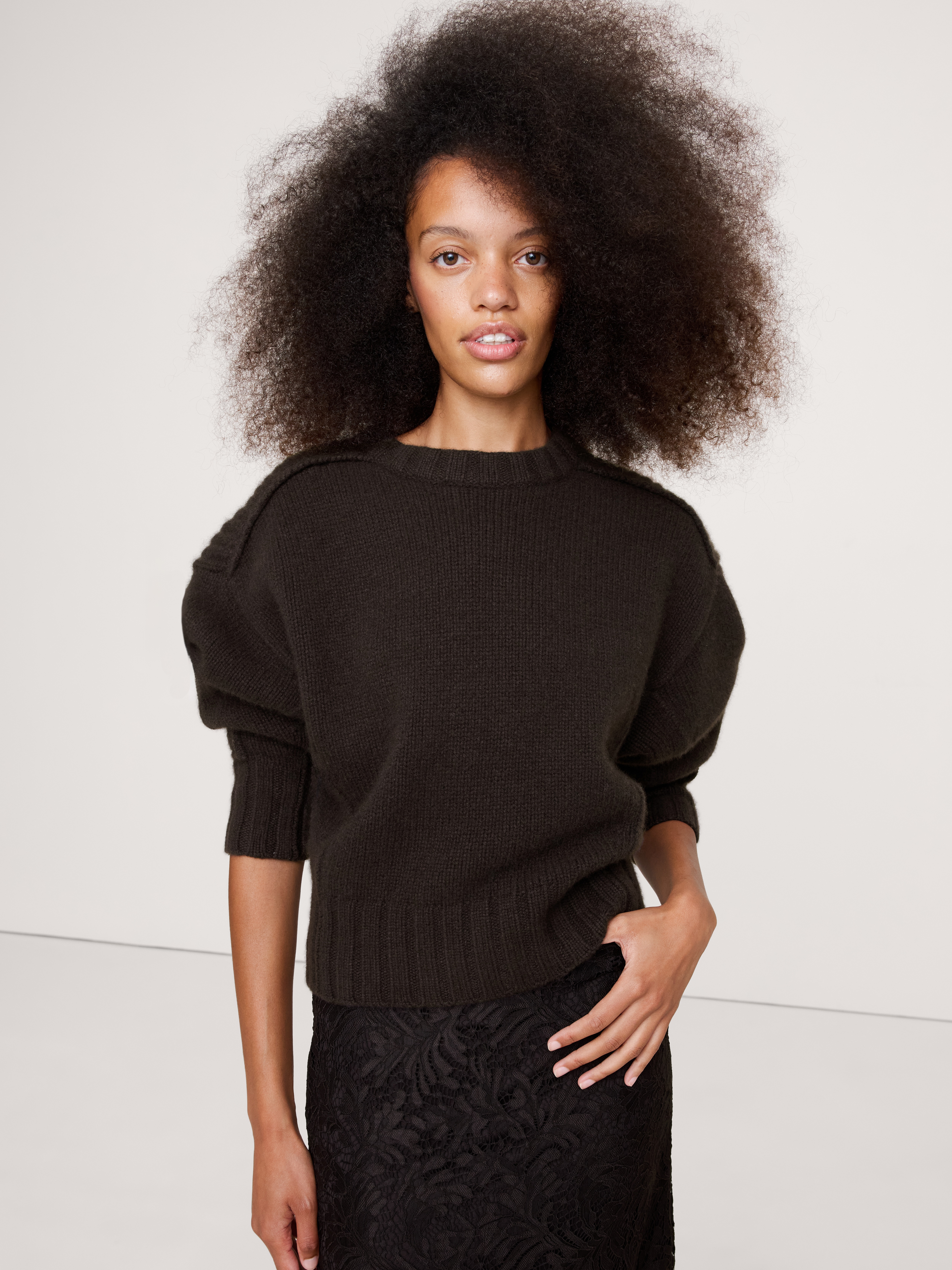 Merino-Cashmere Ribbed-Panel Sweater