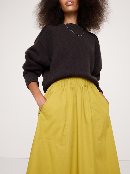 Stretch-Cotton Utility Midi Skirt
