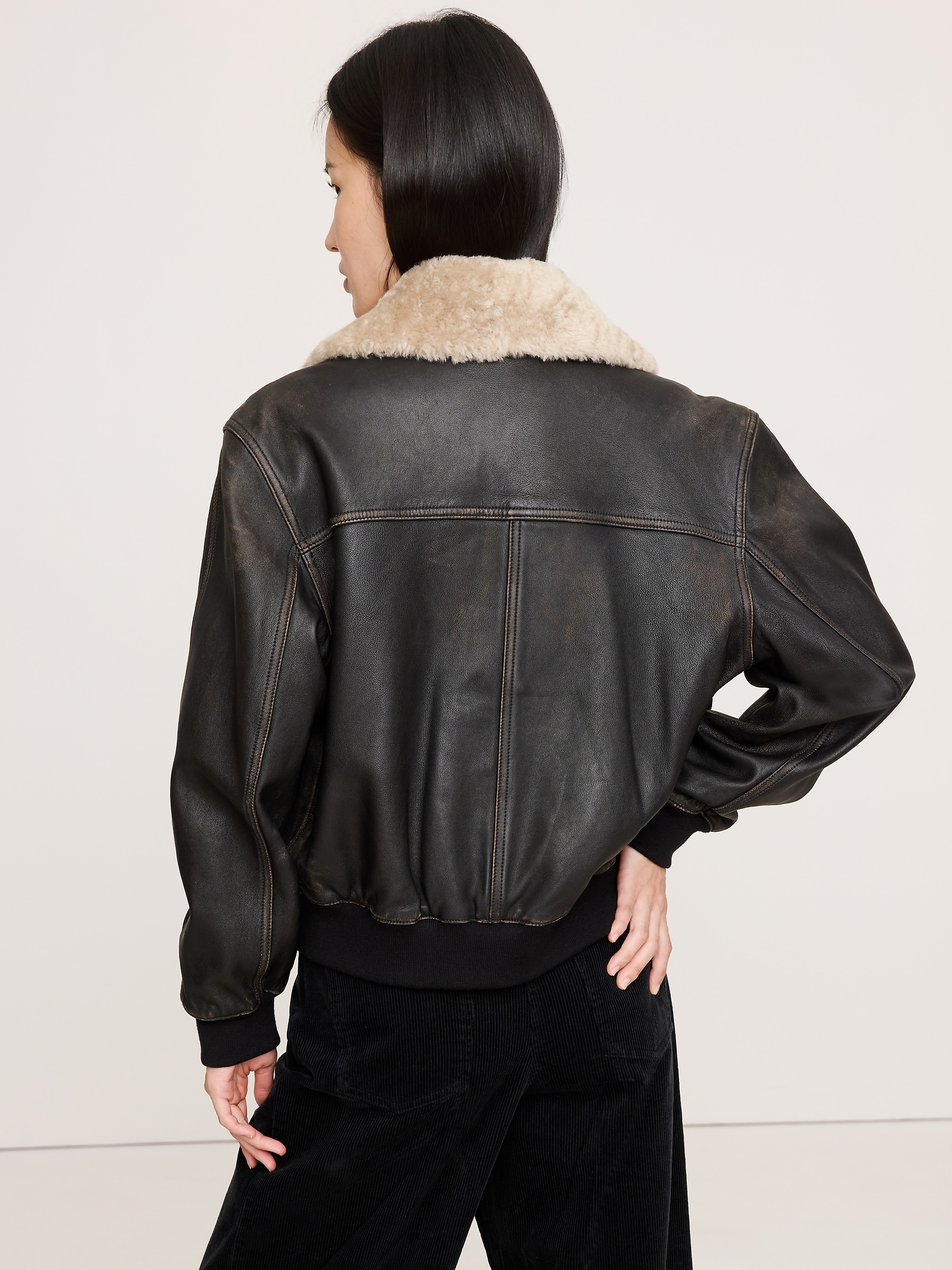 Image number 3 showing, Oversized Distressed Leather Flight Jacket