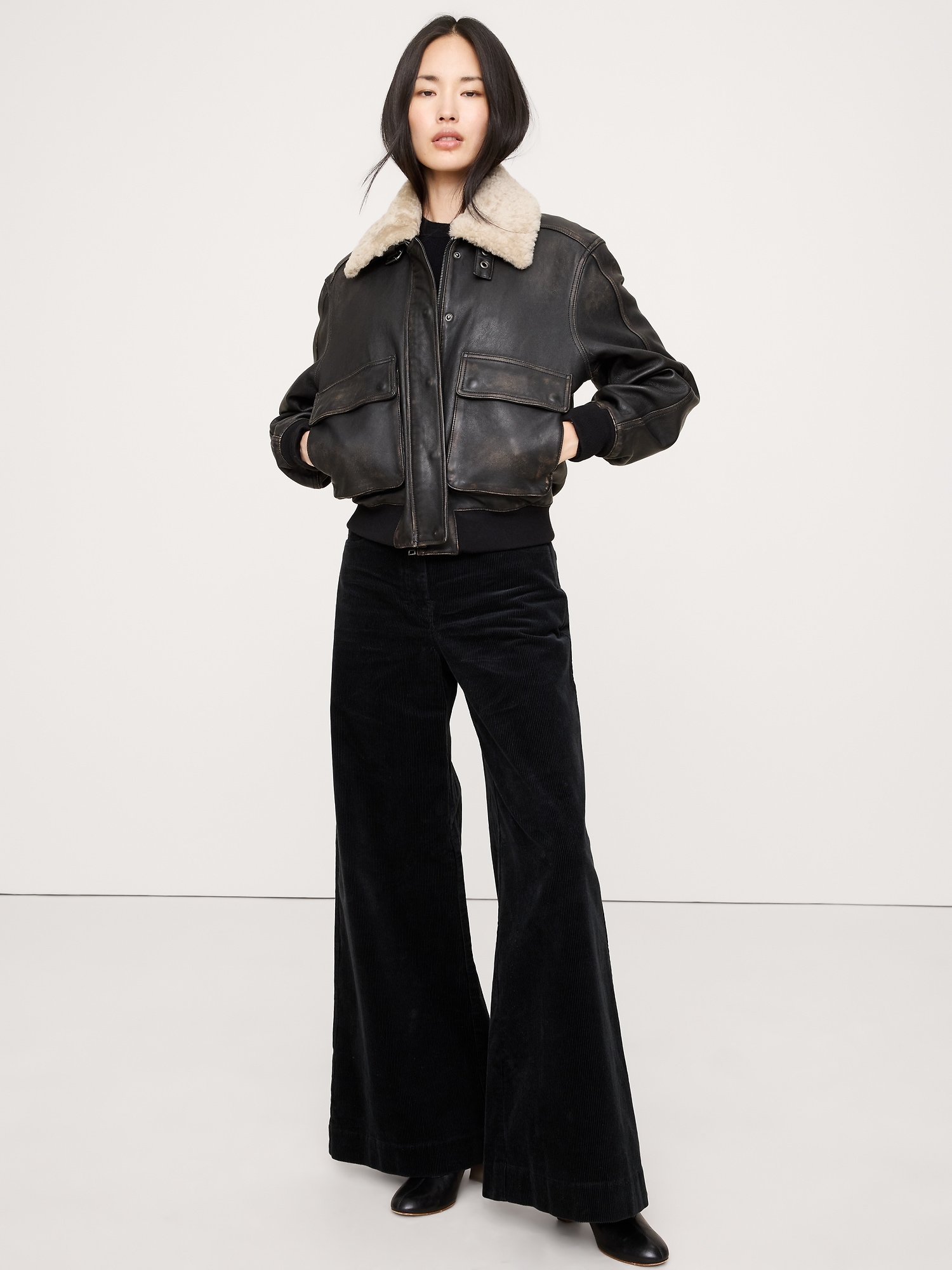 Image number 4 showing, Oversized Distressed Leather Flight Jacket