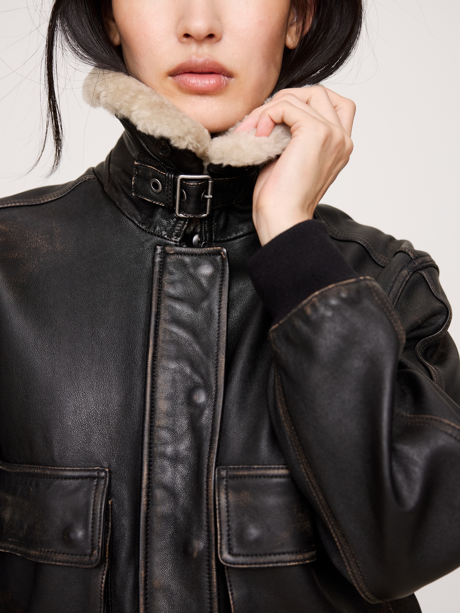 Image number 8 showing, Oversized Distressed Leather Flight Jacket