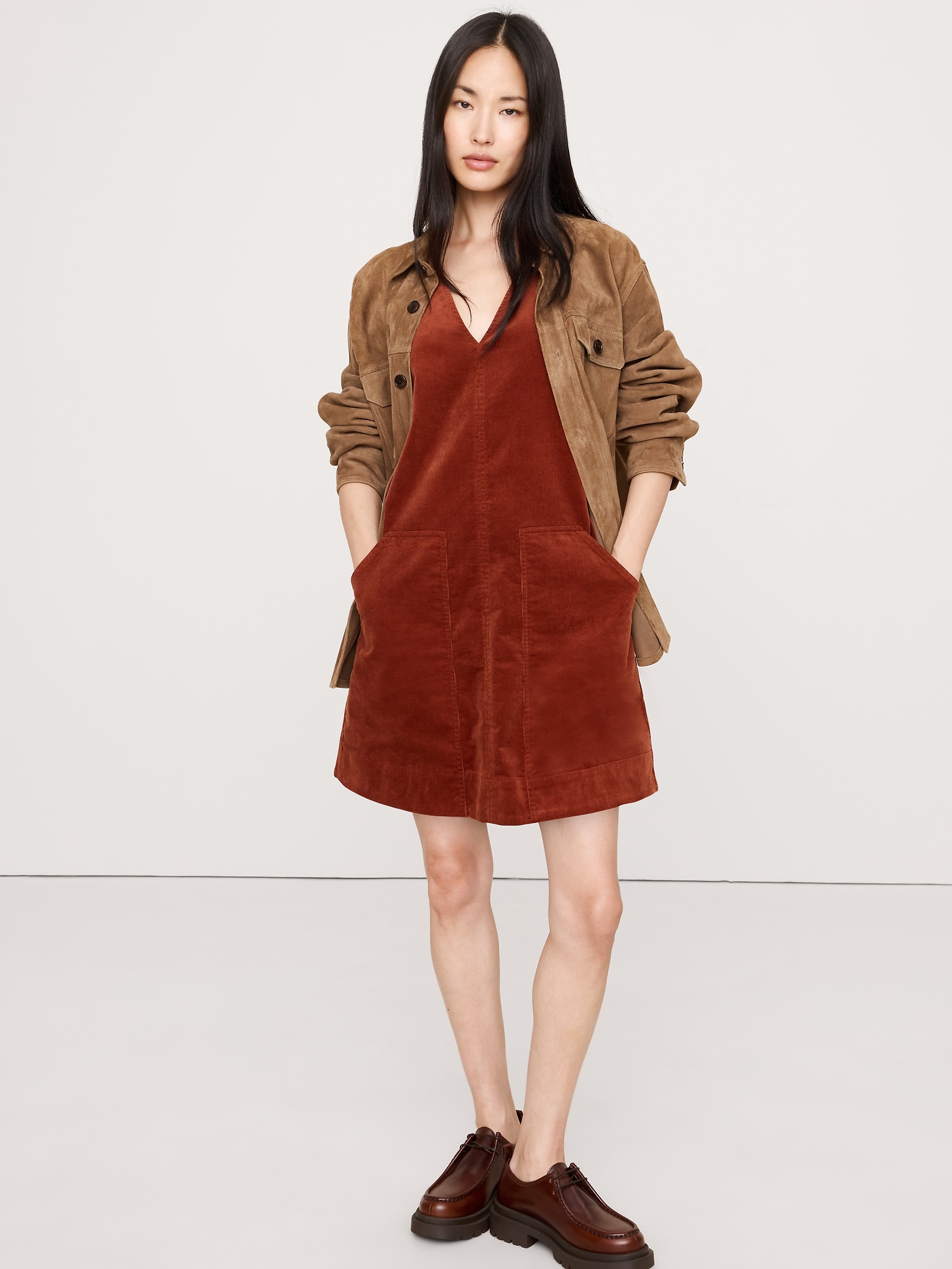 CORDUROY SHIFT DRESS - Jasper Red