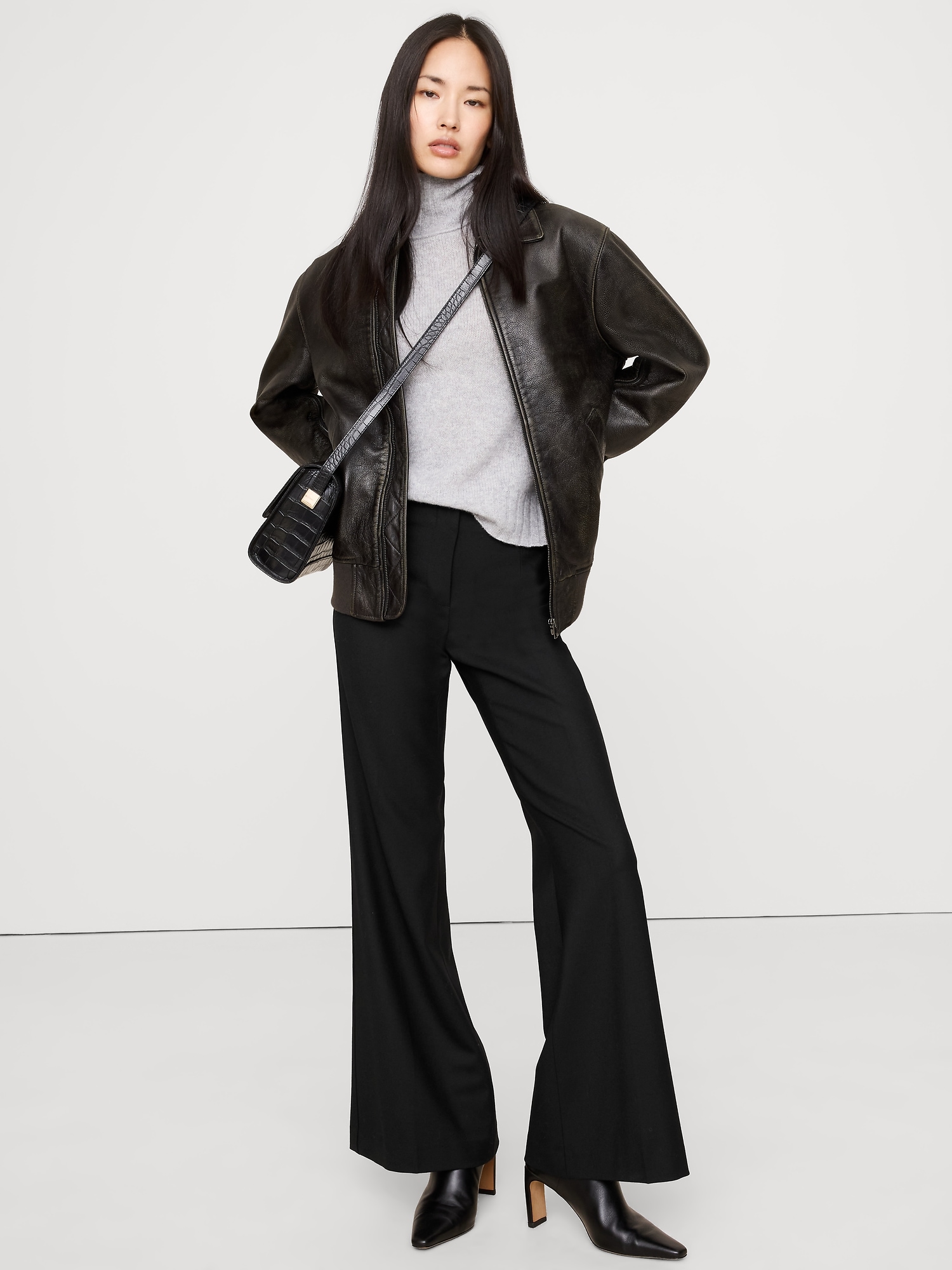 Image number 1 showing, Mid-Rise Flare Stretch Wool-Blend Pant