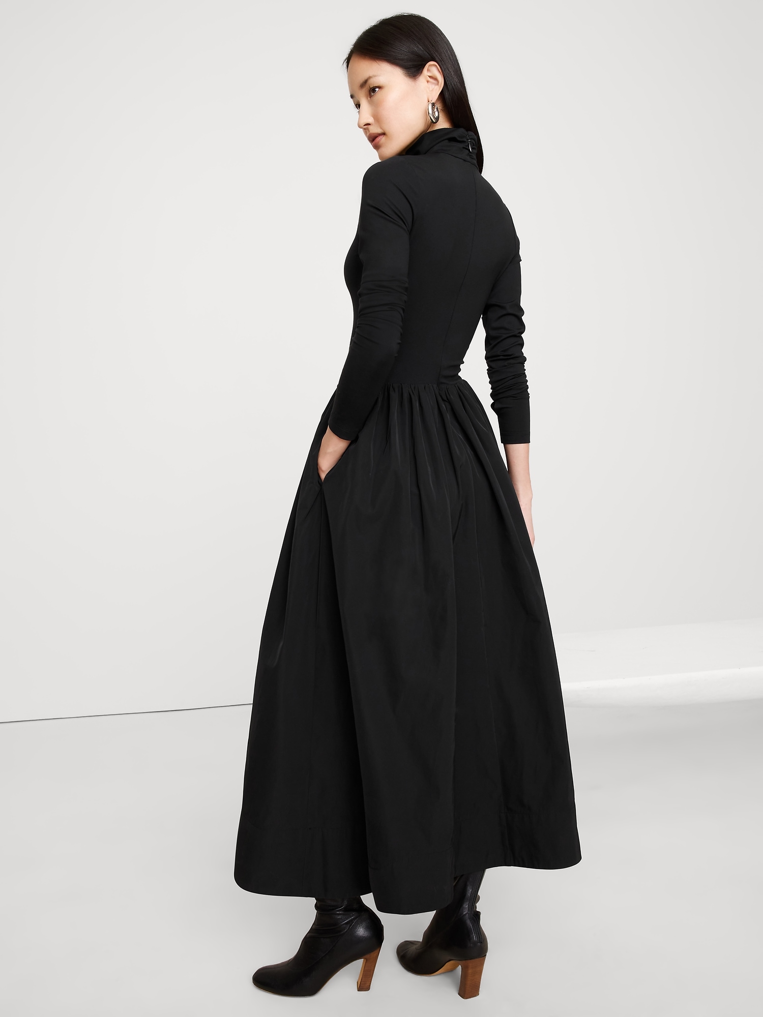 Image number 3 showing, Taffeta Combo Turtleneck Maxi Dress