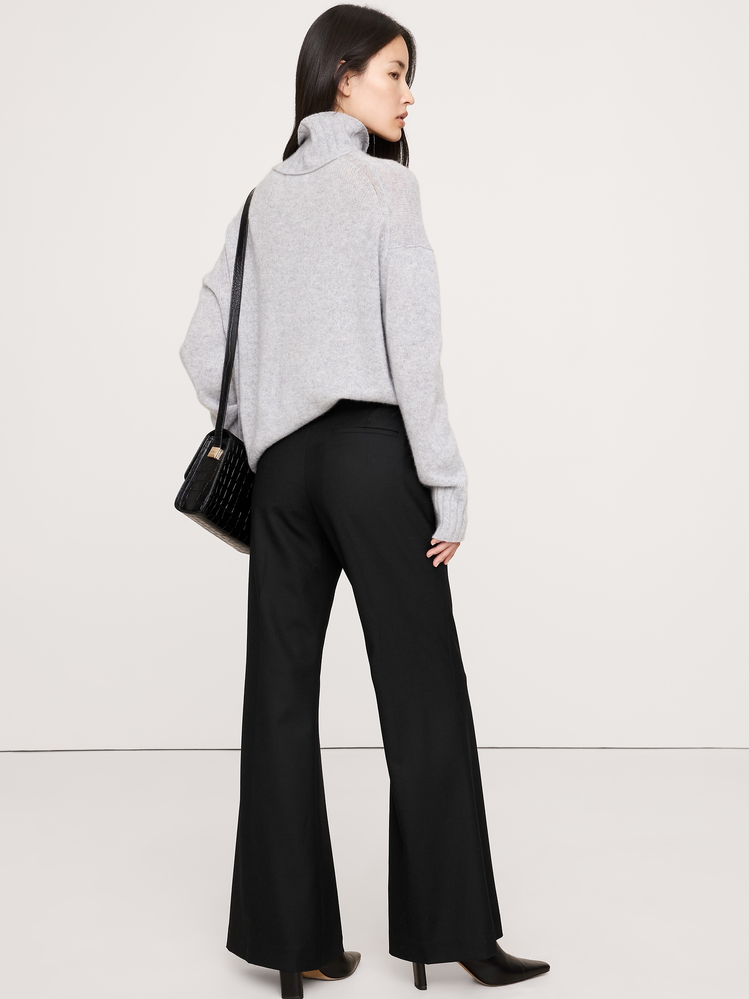 Image number 3 showing, Mid-Rise Flare Stretch Wool-Blend Pant