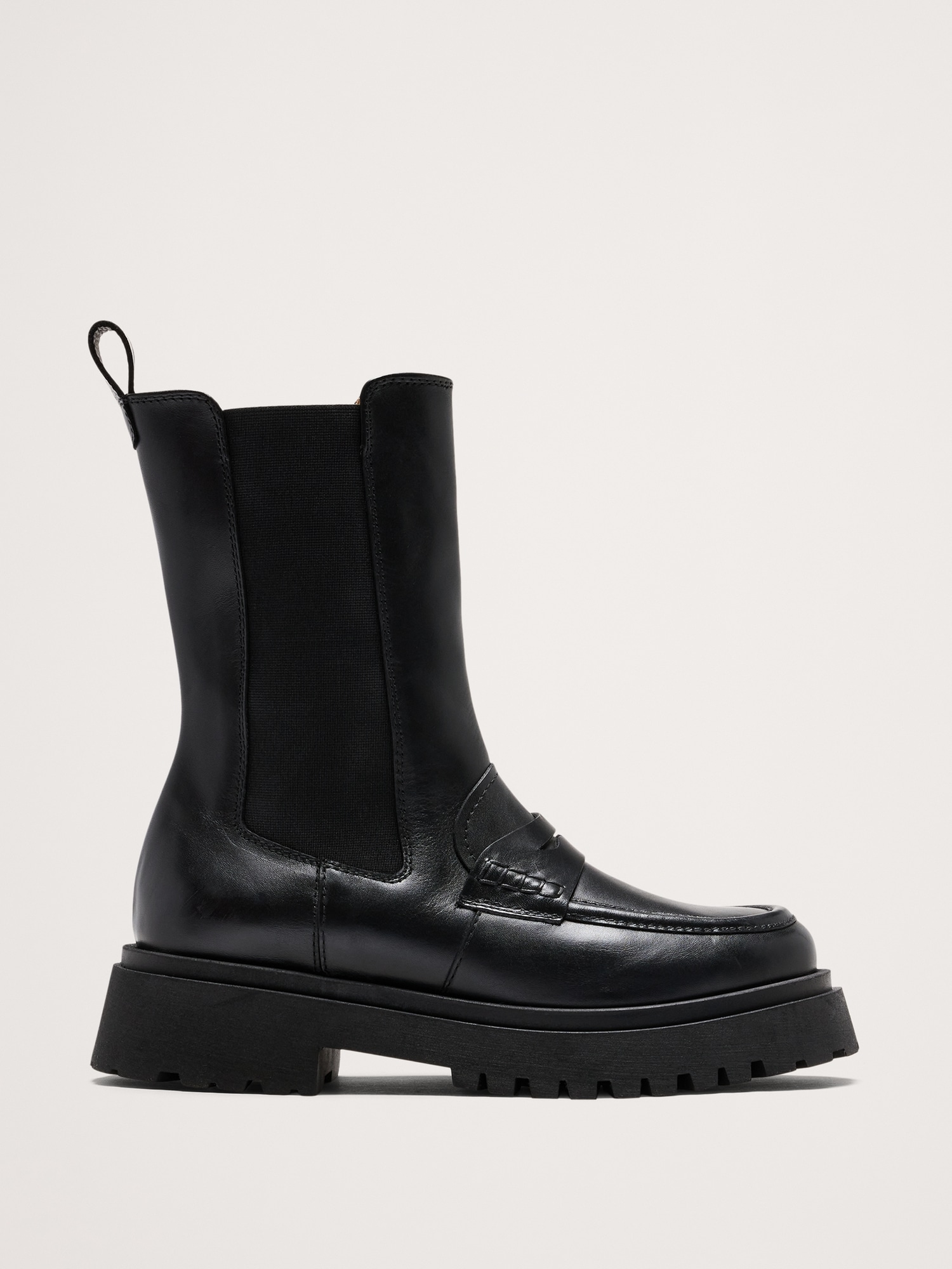Italian Leather Penny Chelsea Boot - Black Leather