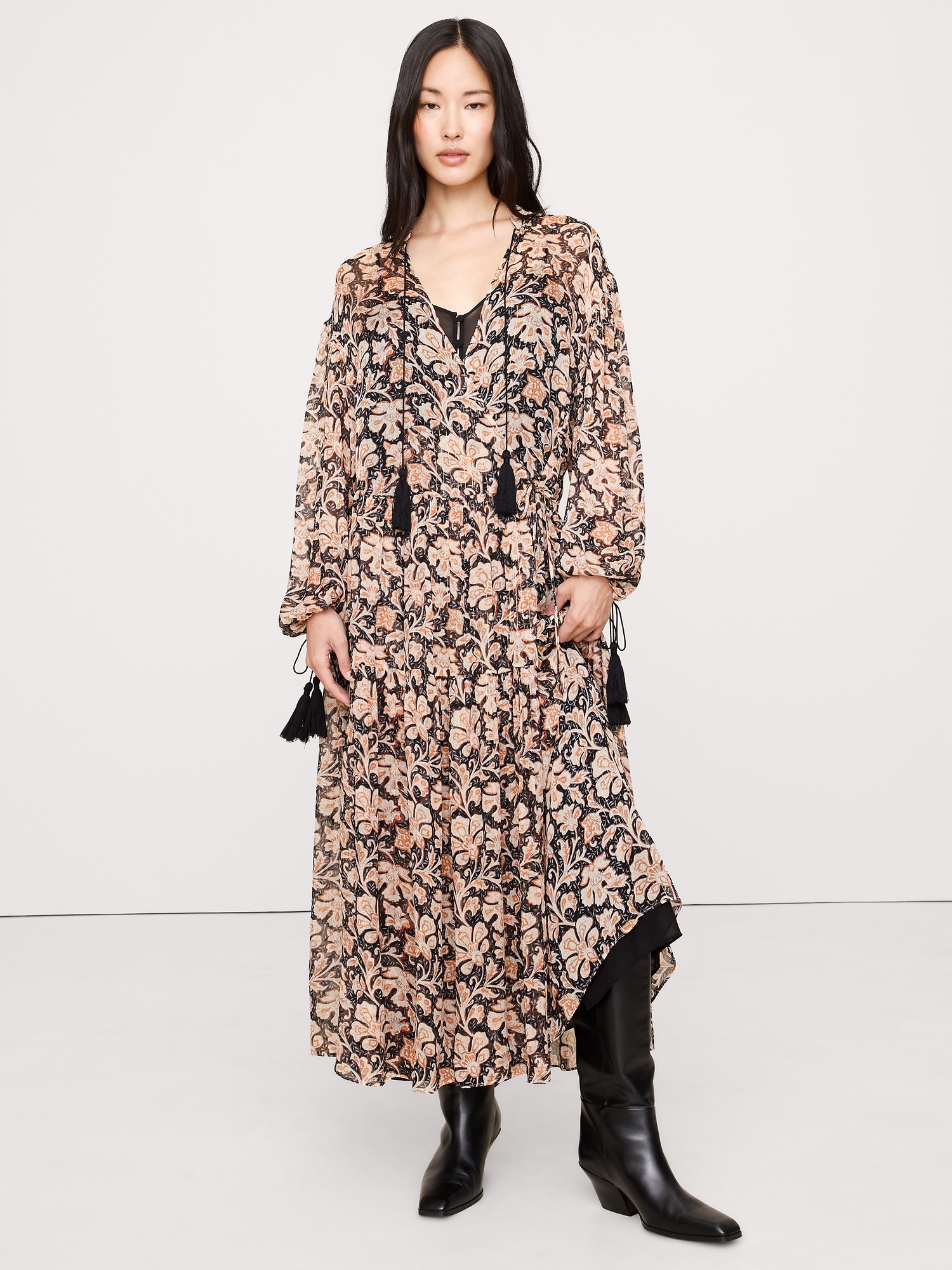 Image number 1 showing, Lurex Stripe Tiered Maxi Dress