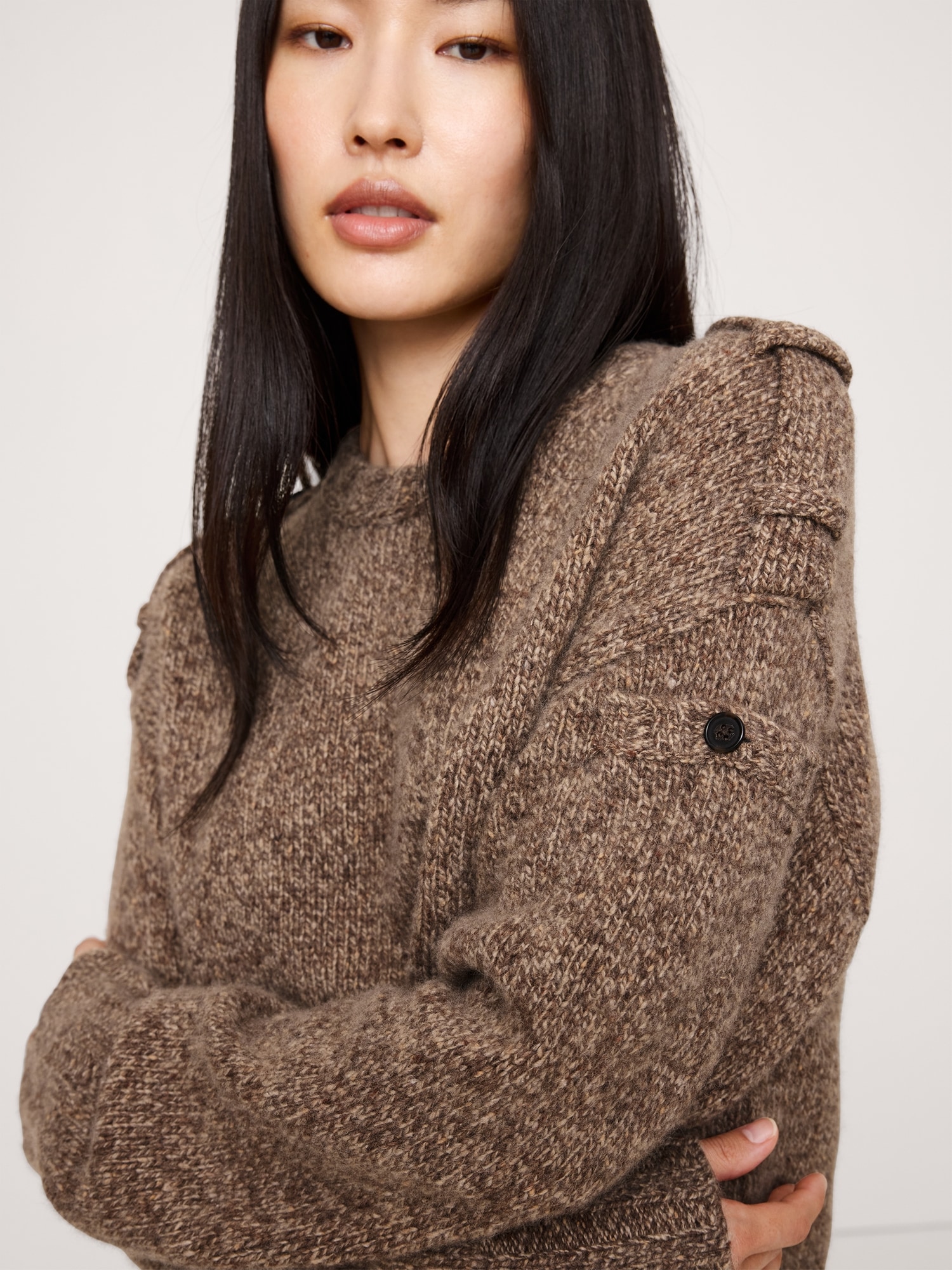 Marled Cashmere-Merino Blend Sweater - Brown Heather