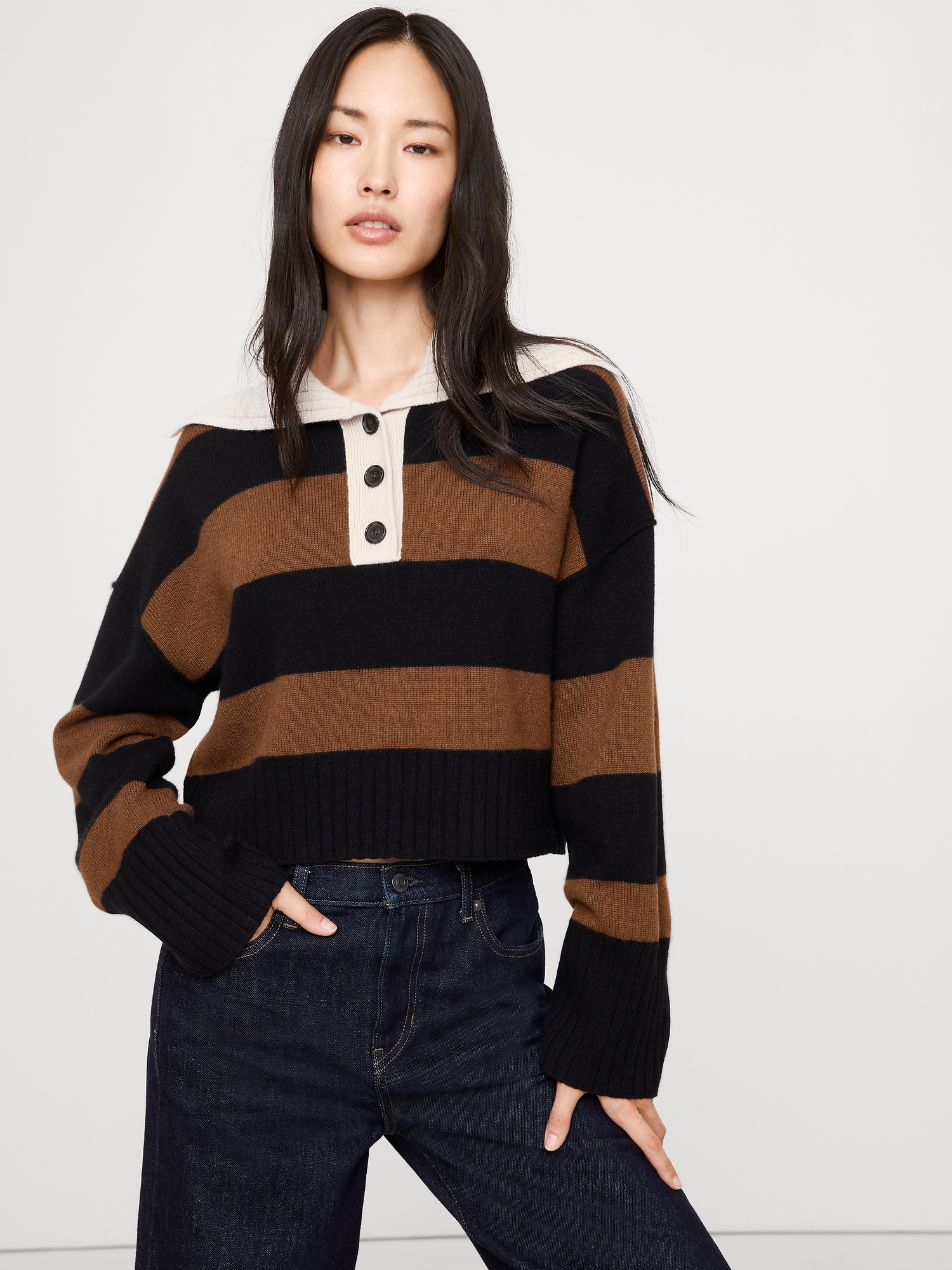 Image number 1 showing, Oversized Cashmere Cropped Sweater Polo