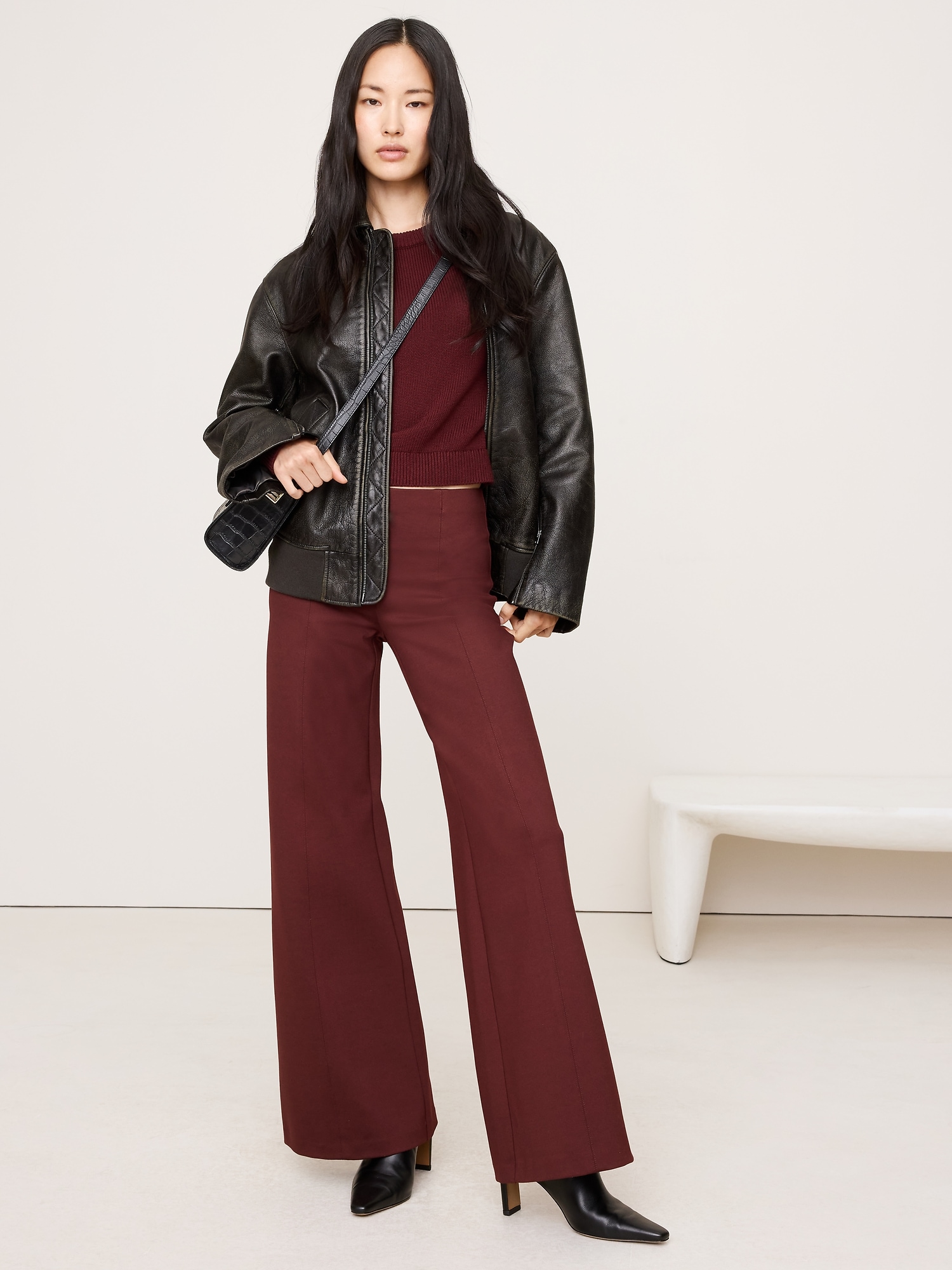 High-Rise Wide-Leg Everywhere Ponte Pull-On Pant - Redwood Canopy Burgundy