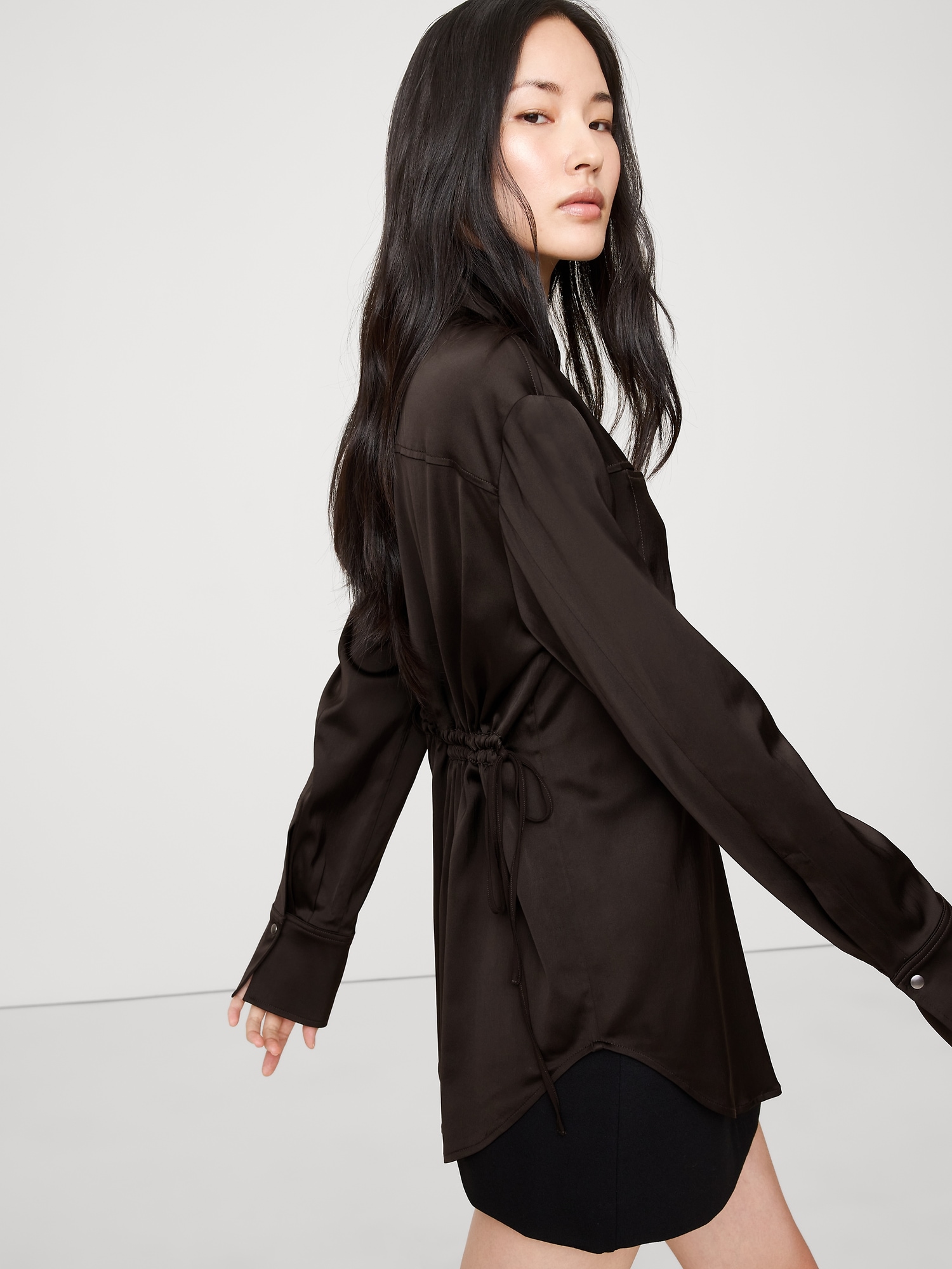 Image number 3 showing, Oversized Stretch-Satin Shirt