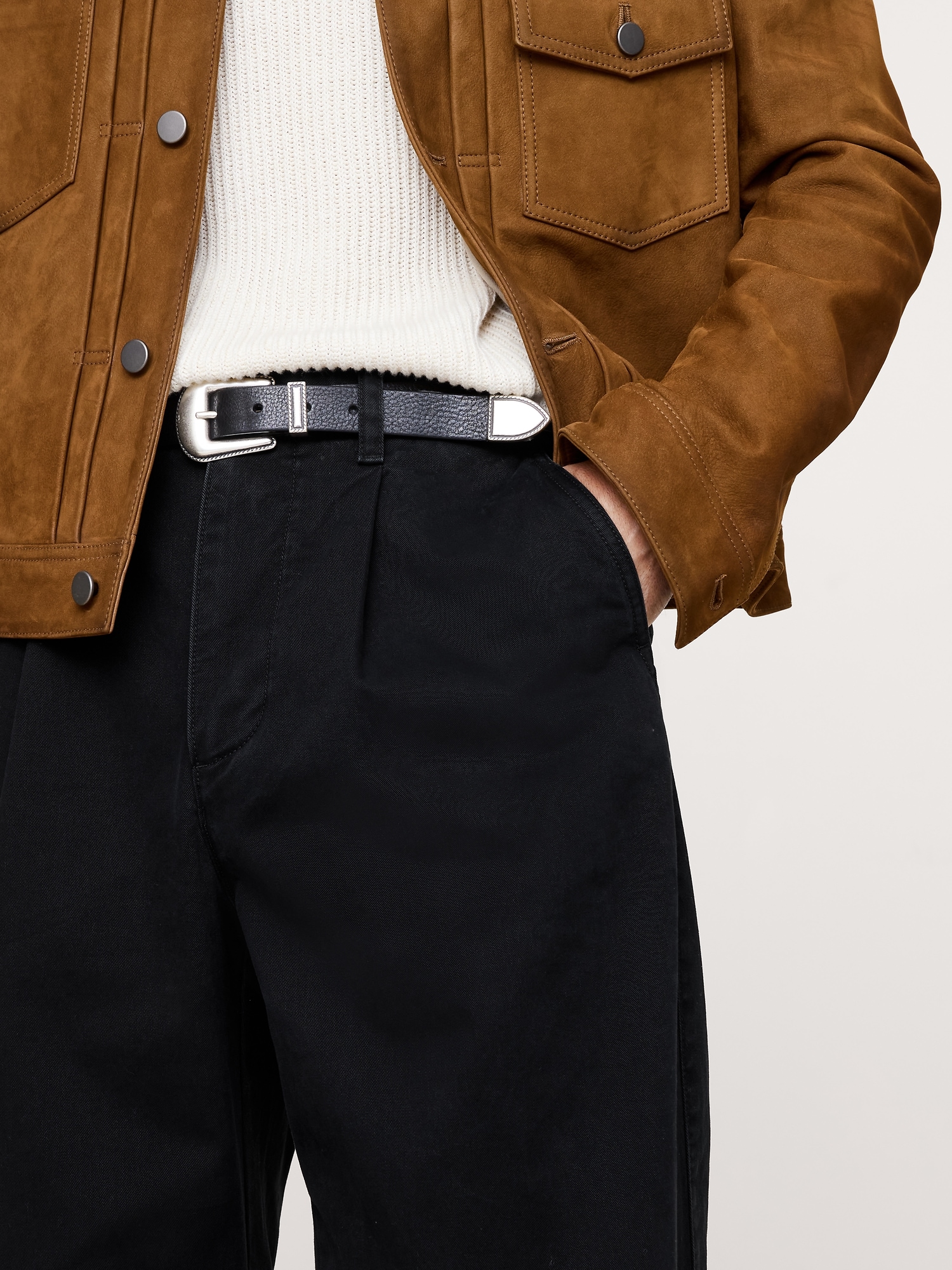 LOOSE LIGHTWEIGHT COTTON PLEATED CHINO - Black
