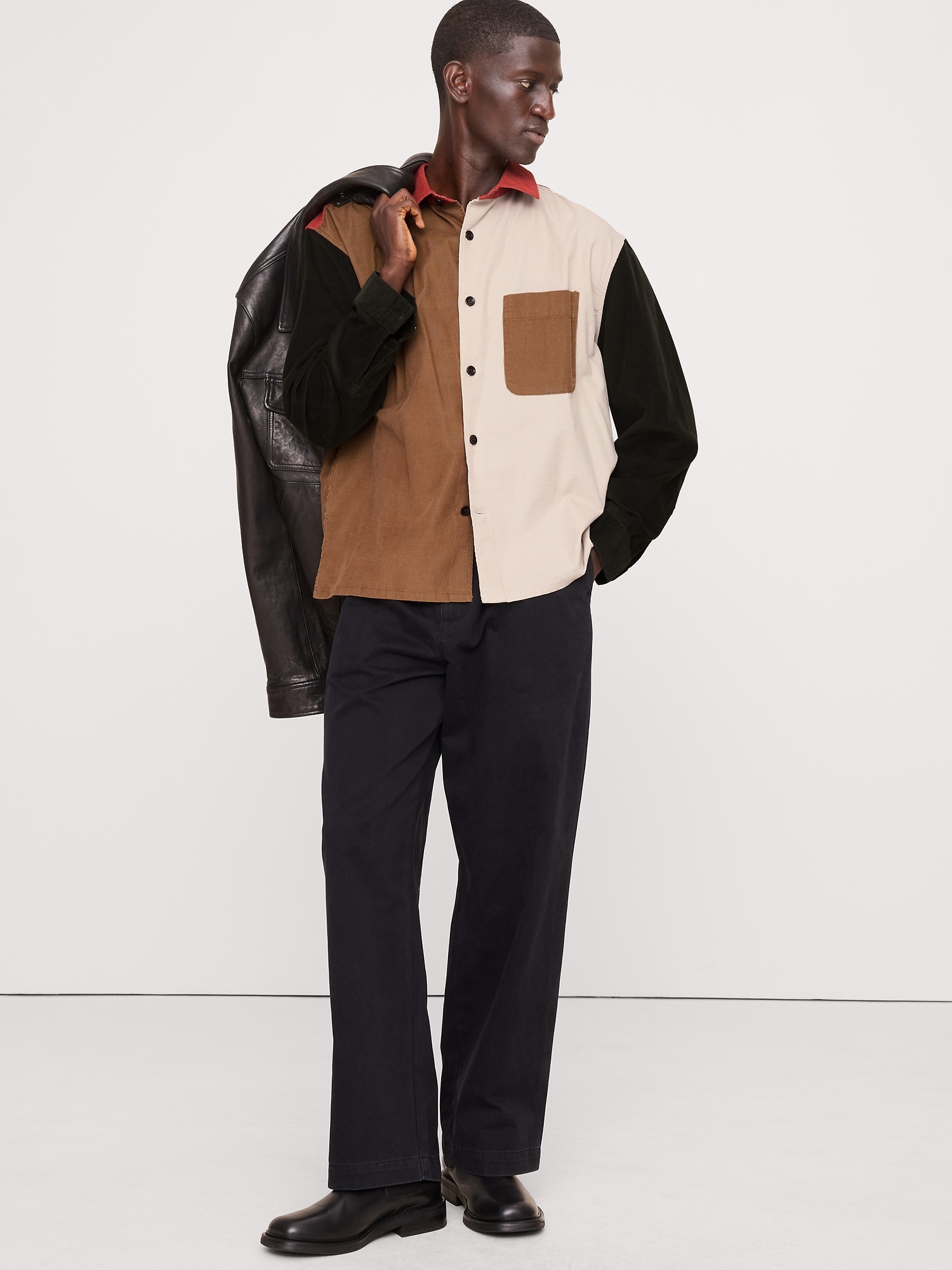 Oversized Colorblock Corduroy Shirt