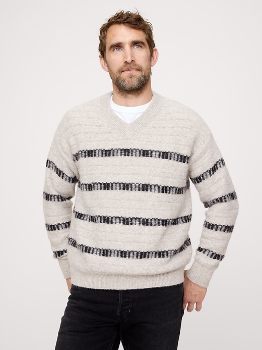 Jacquard Stripe V-Neck Sweater