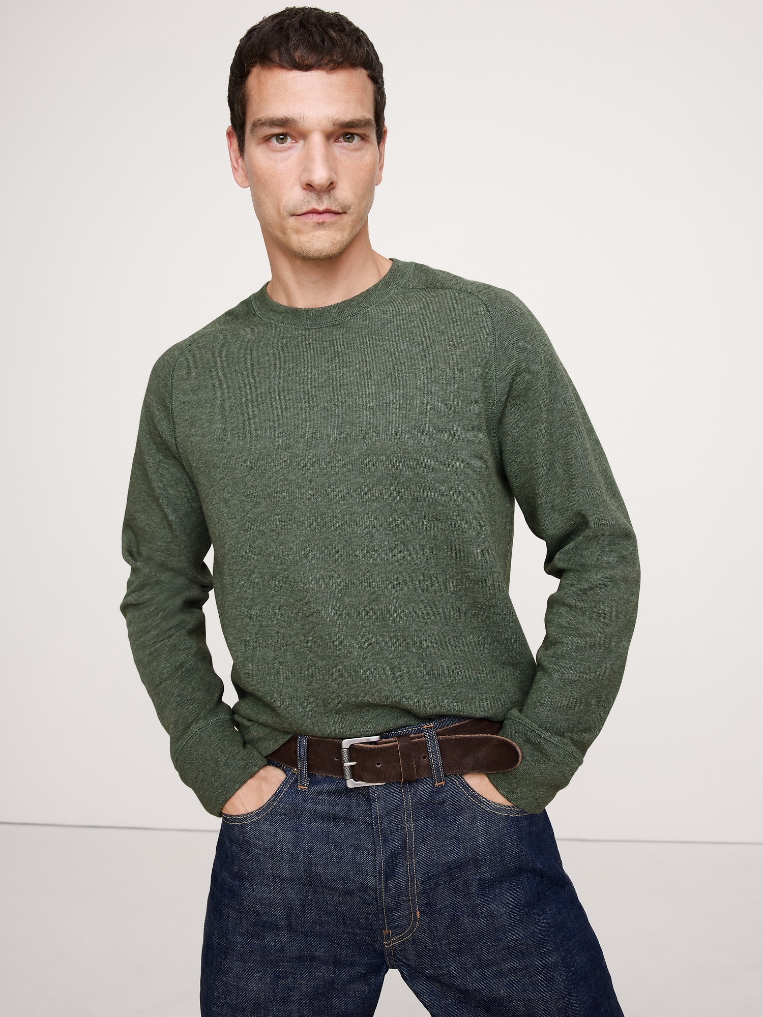 Slub Double-Knit Crew-Neck T-Shirt - Olive Green Heather