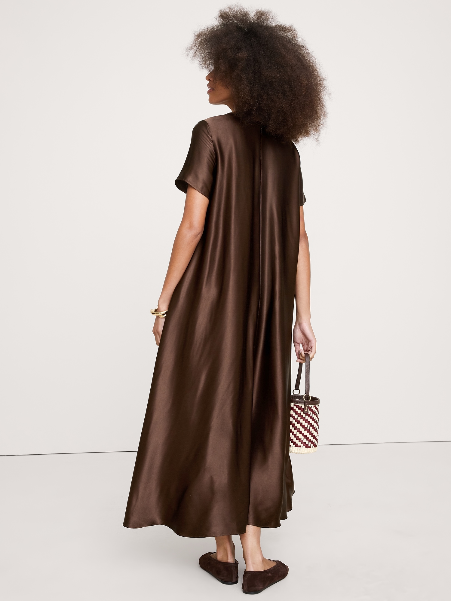 Image number 6 showing, Italian Satin Trapeze Long Midi Dress