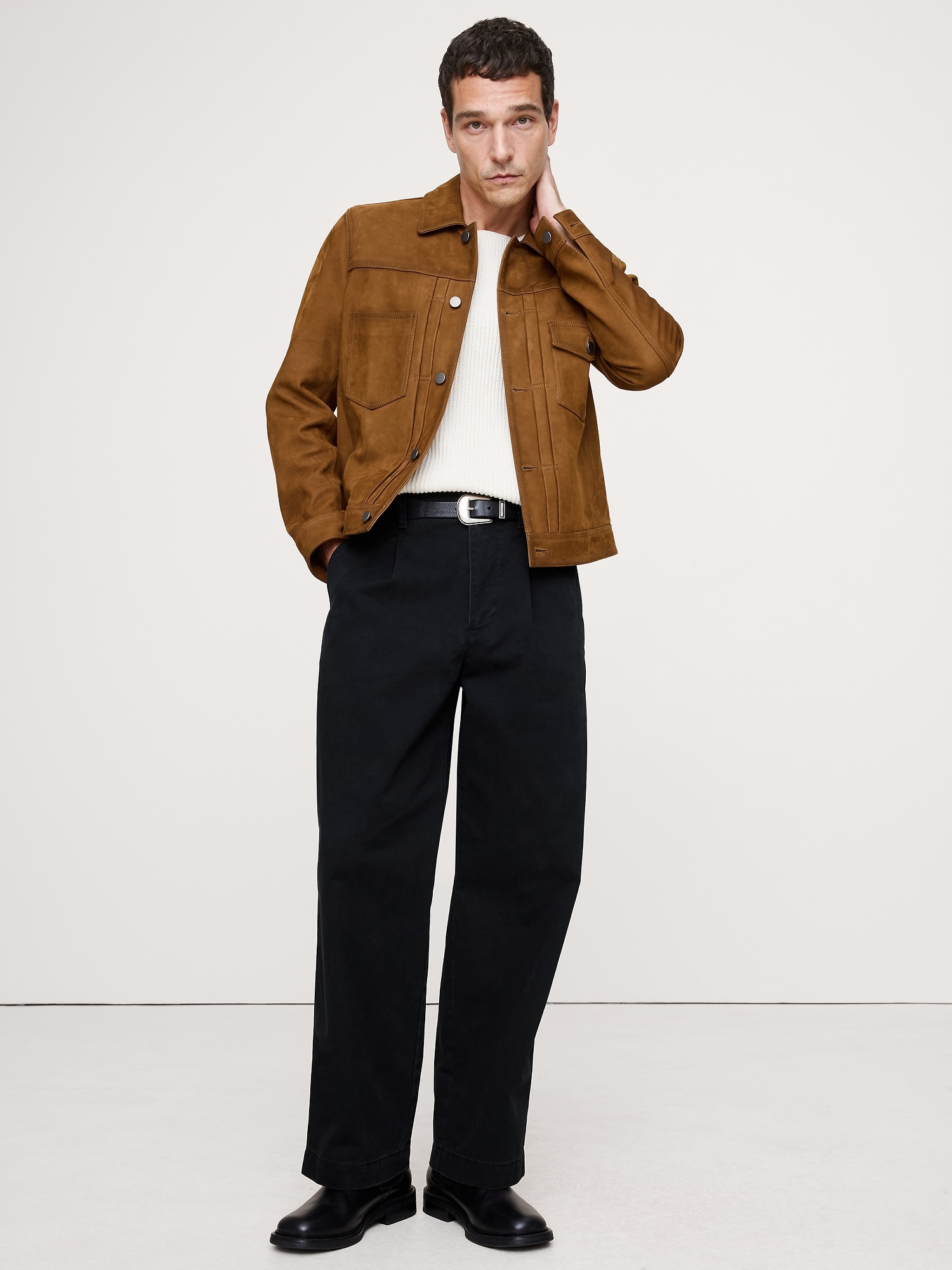 LOOSE PLEATED CHINO - Black