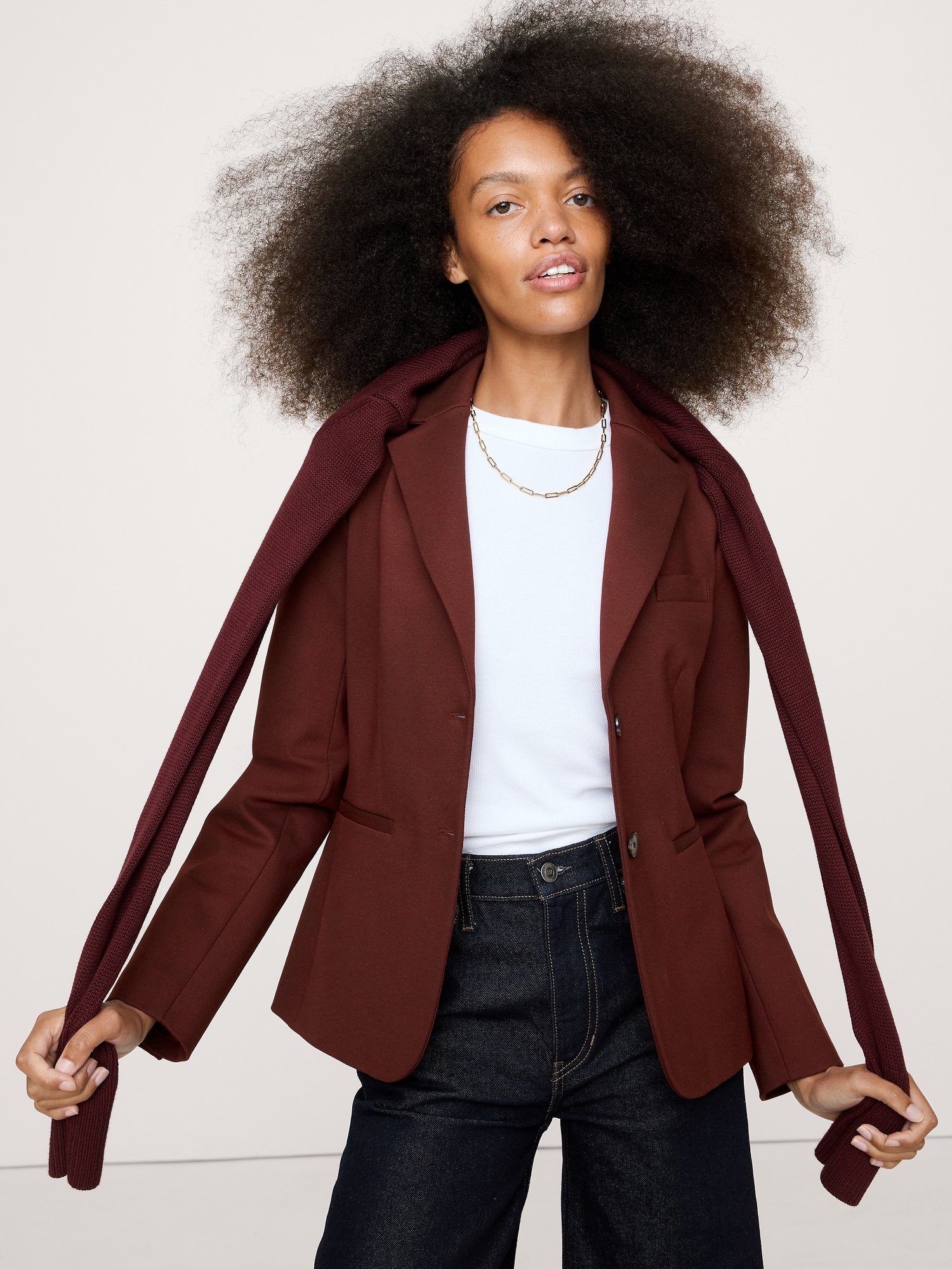 Slim Everywhere Ponte Blazer - Redwood Canopy Burgundy