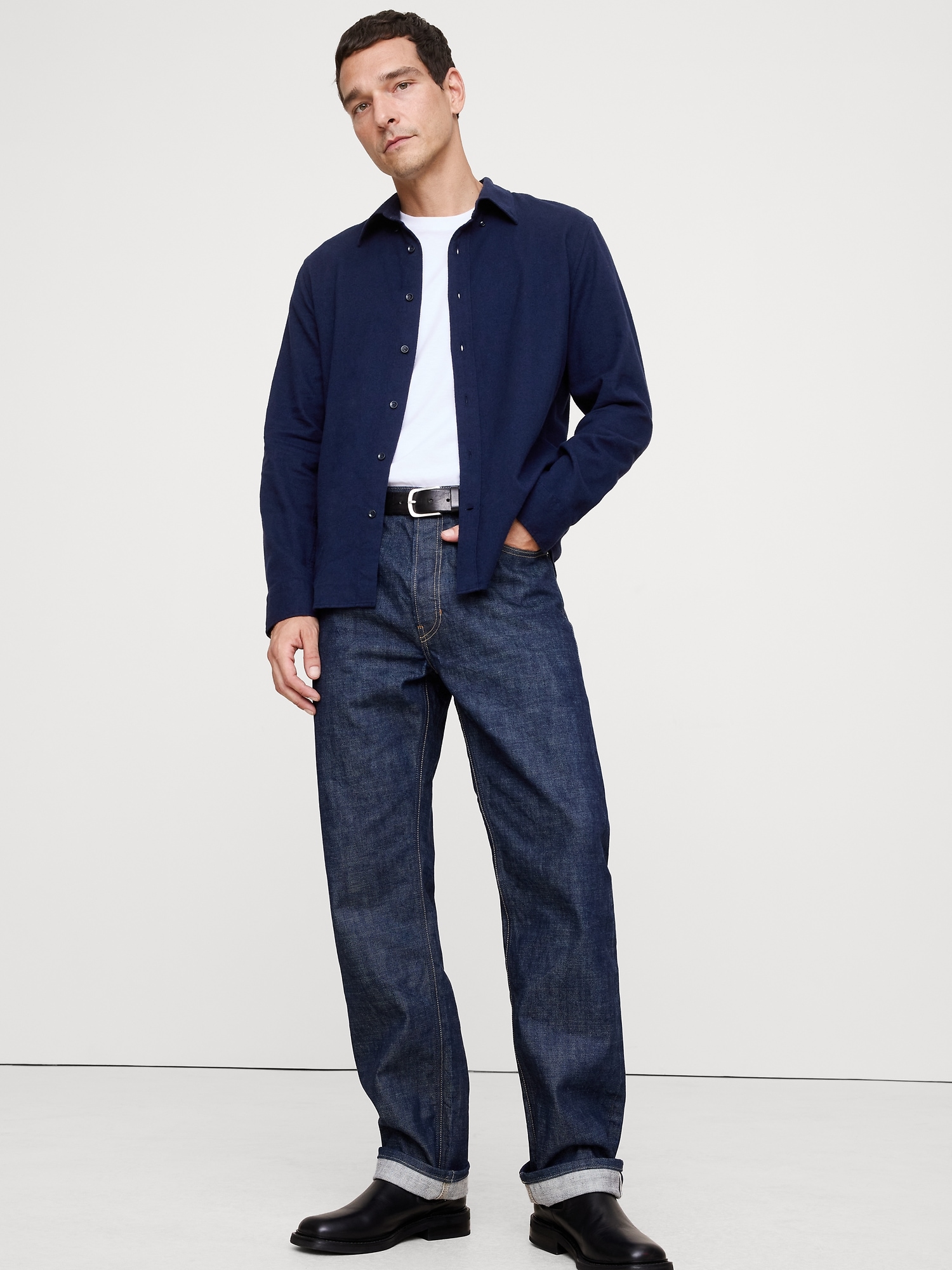 Standard-Fit Flannel Shirt - Navy Blue
