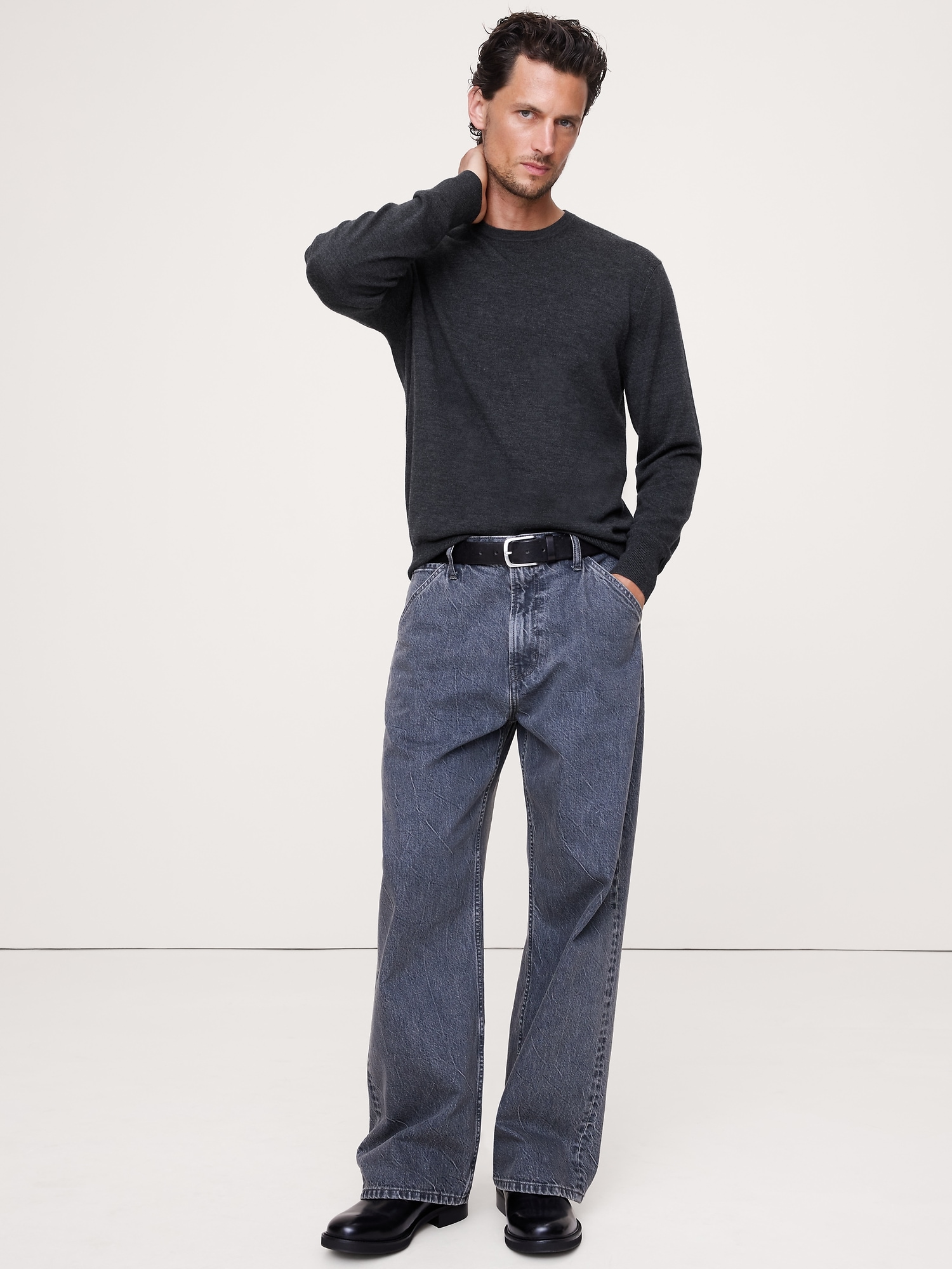 Merino Crew-Neck Sweater - Charcoal Gray