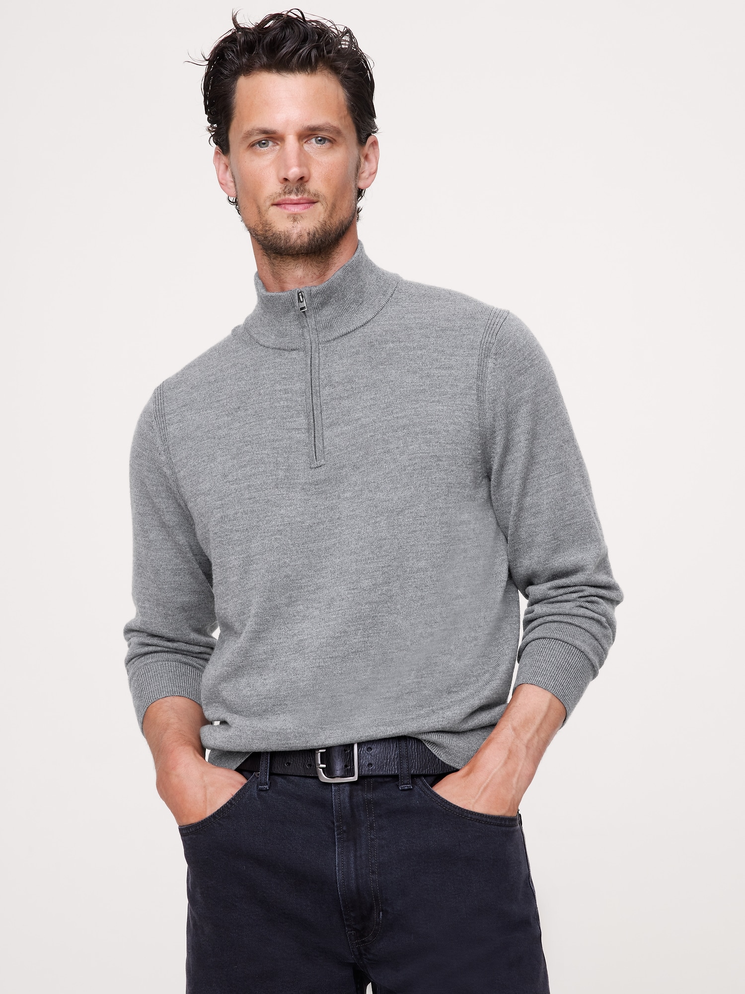 Merino Half-Zip Sweater - Heather Gray