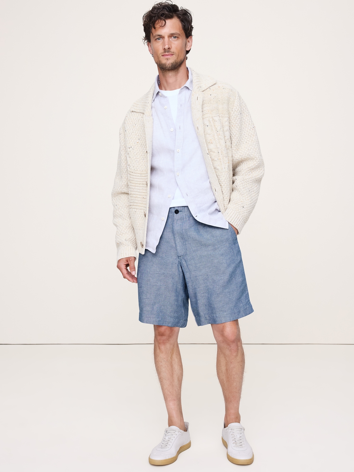 9.5" Linen-Cotton Pull-On Bermuda Short - Atmospheric Blue