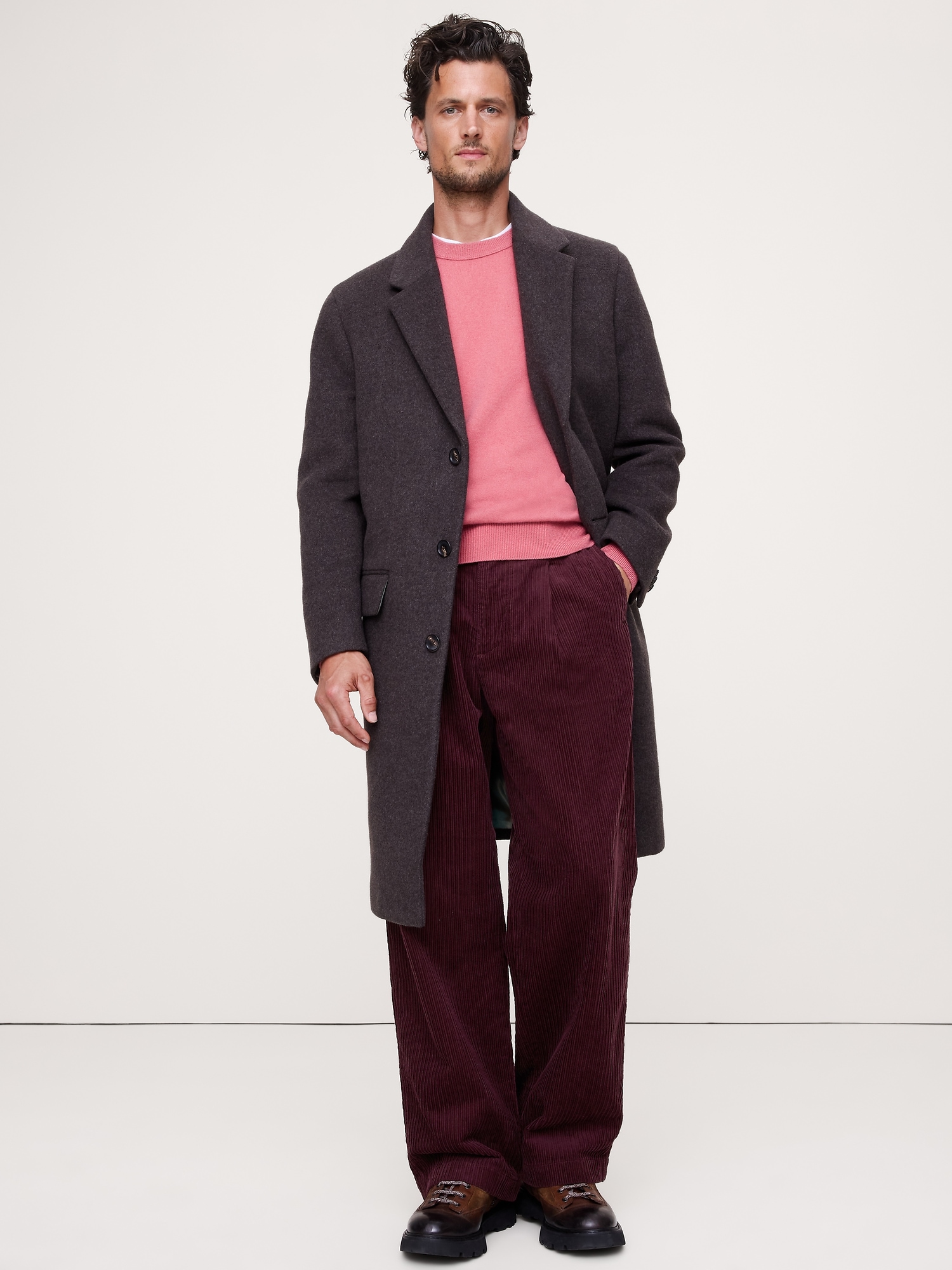Loose Pleated Corduroy Pant - Burgundy