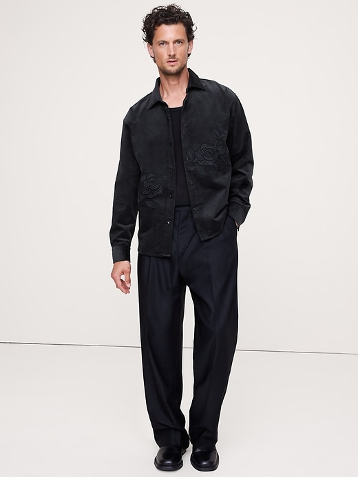 バンクレイ　BUNCUREY 黒 シャツ Relaxed-Fit Embroidered Corduroy Overshirt | Banana Republic