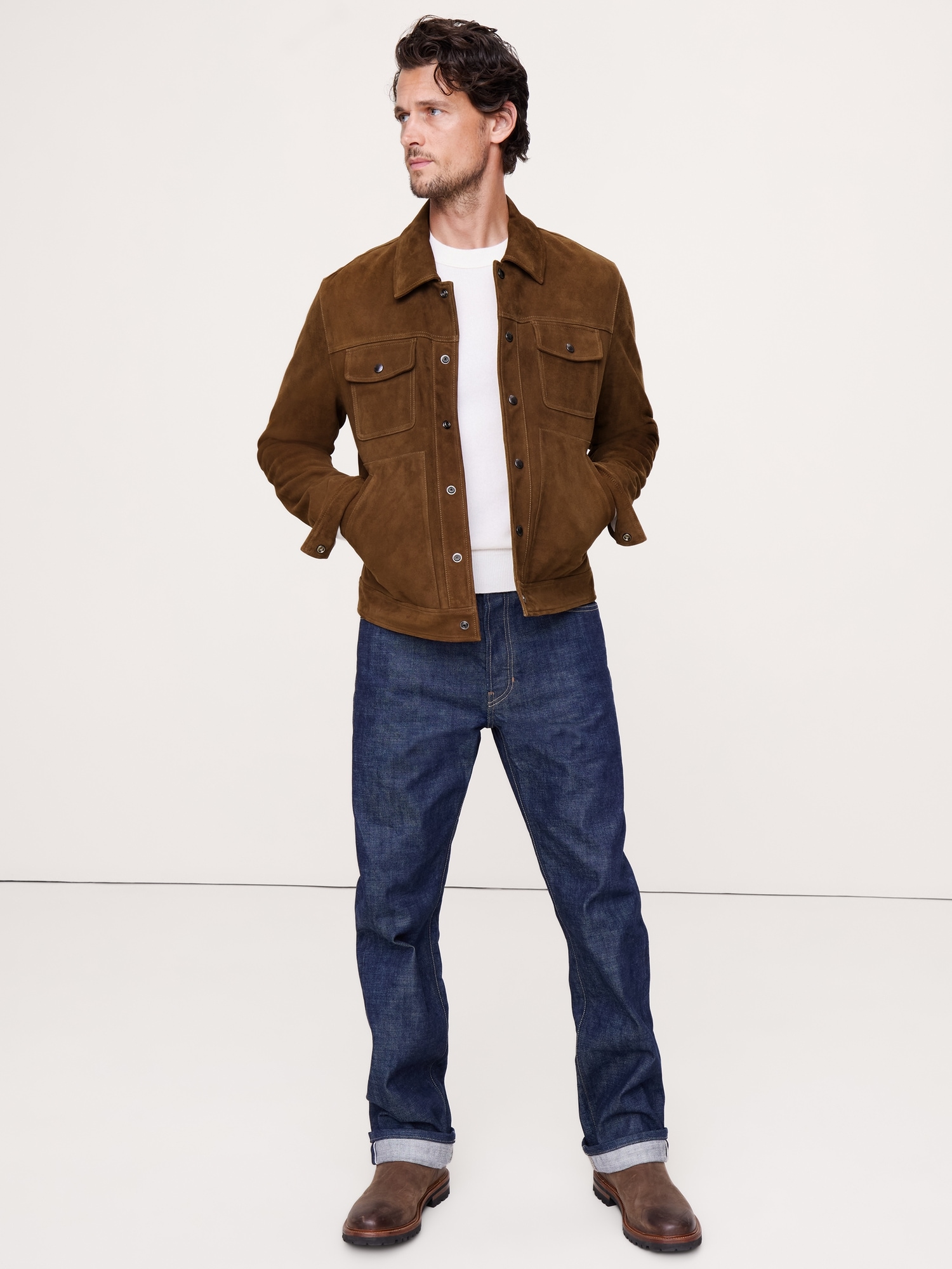 Suede Trucker Jacket - Dark Brown