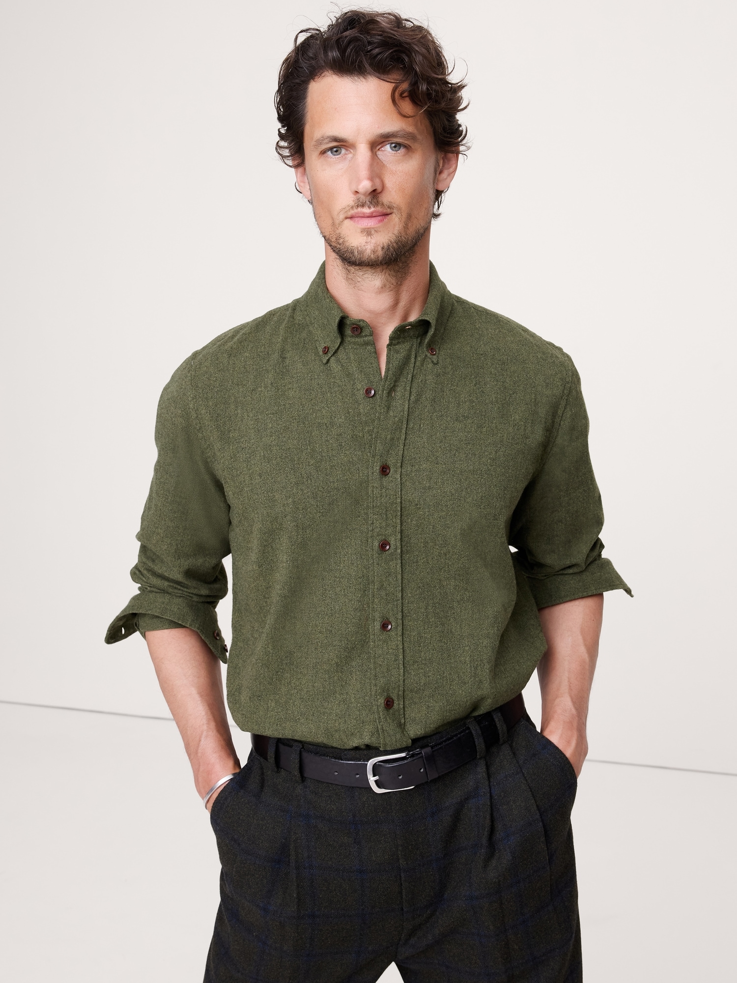 Standard-Fit Flannel Shirt - Green