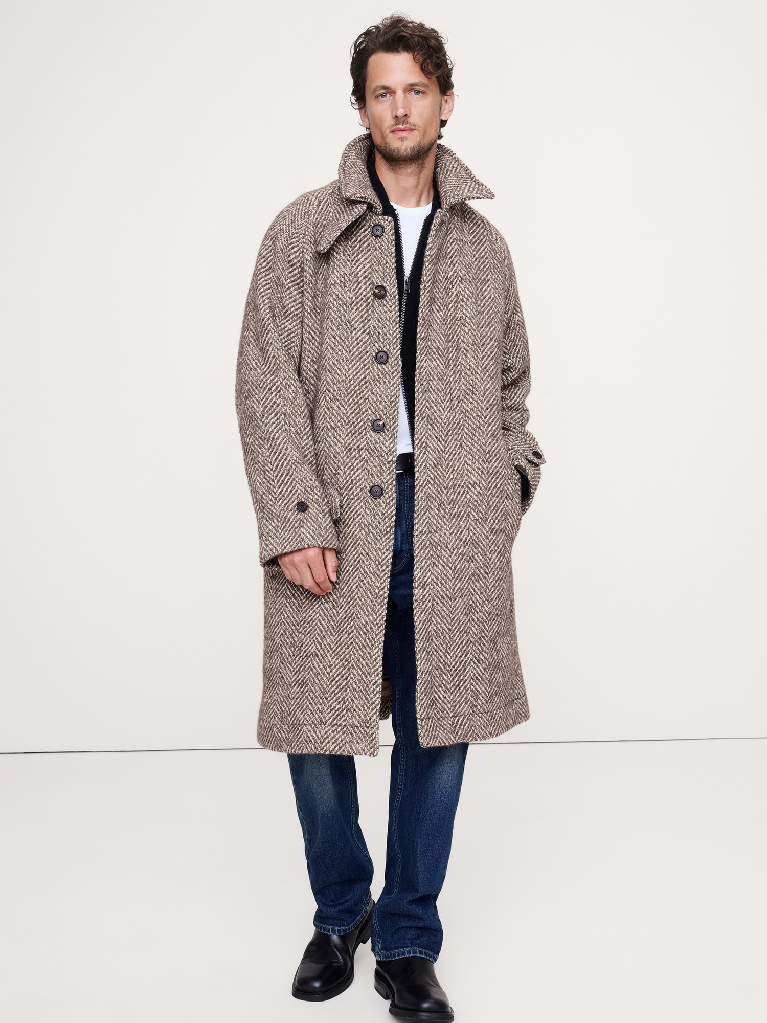 Italian Herringbone Balmacaan Coat