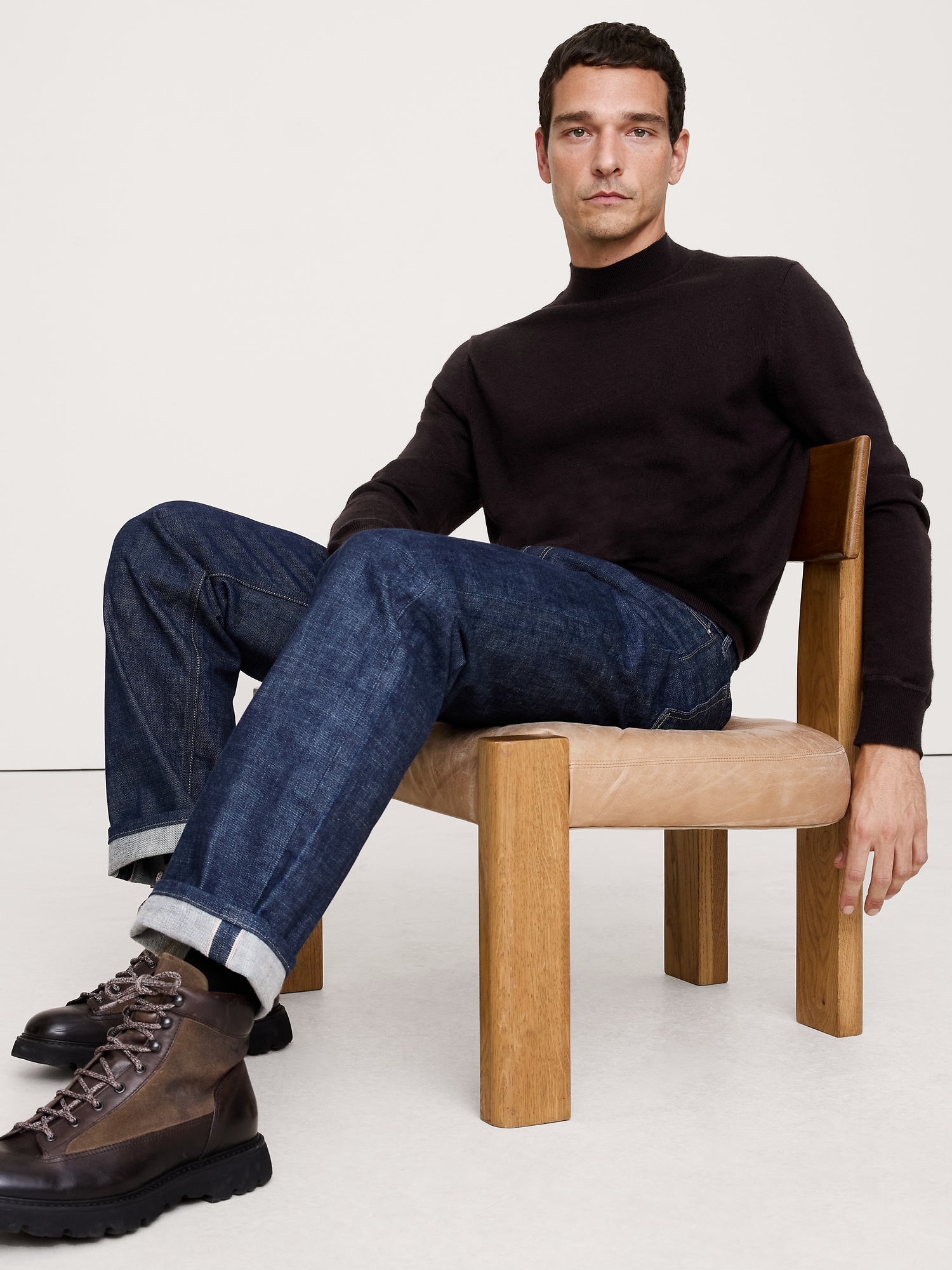 Merino Mock-Neck Sweater - Heathland Brown