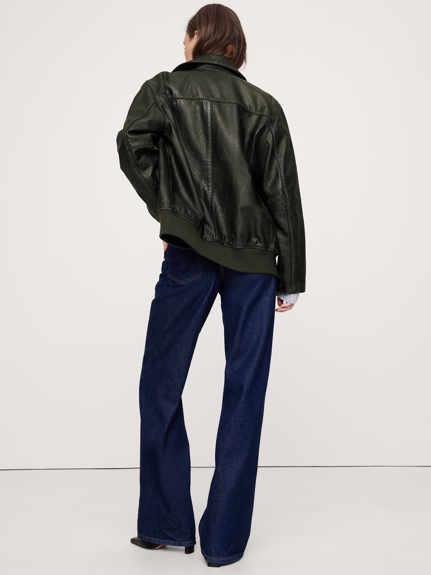 Image number 2 showing, Oversized Distressed Leather Bomber Jacket