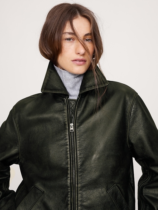 Oversized Distressed Leather Bomber Jacket