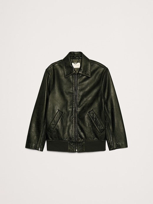 BANANA REPUBLIC レザージャケット ダークグリーン S Oversized Distressed Leather Bomber Jacket | Banana Republic
