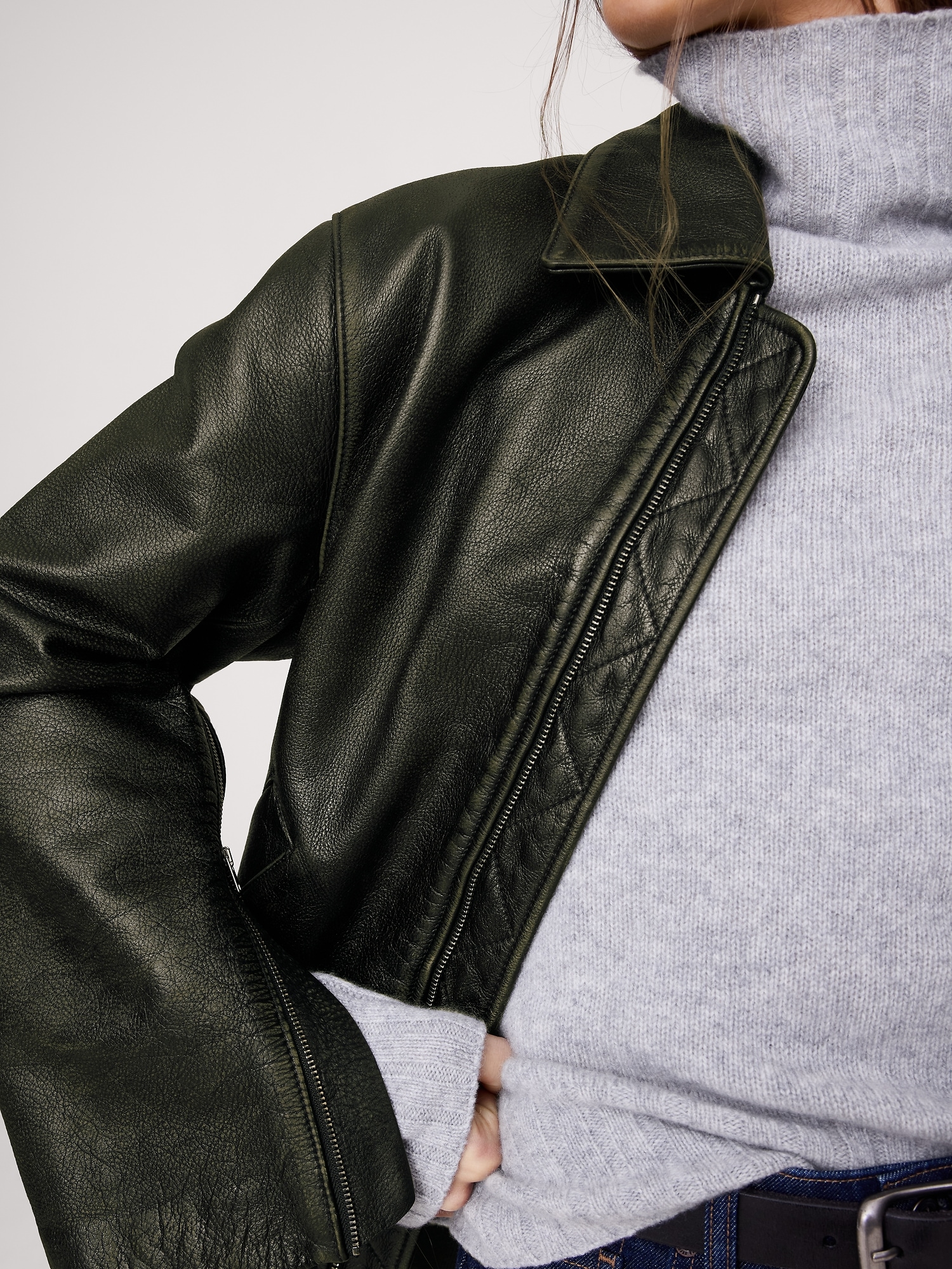 Image number 7 showing, Oversized Distressed Leather Bomber Jacket